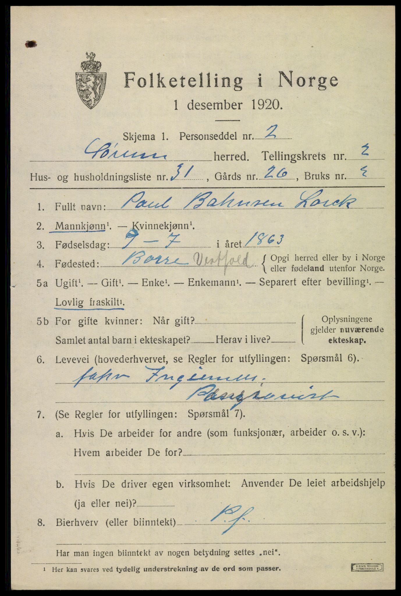 SAO, 1920 census for Sørum, 1920, p. 2107