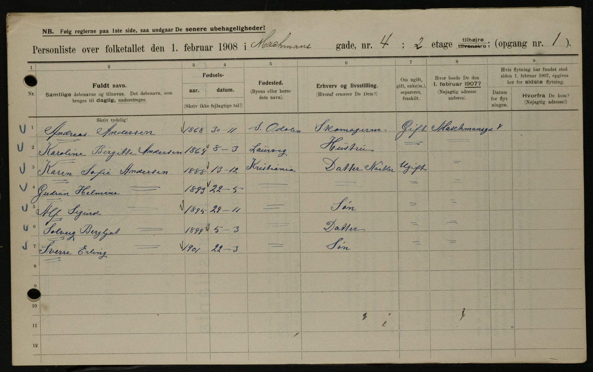 OBA, Municipal Census 1908 for Kristiania, 1908, p. 58085