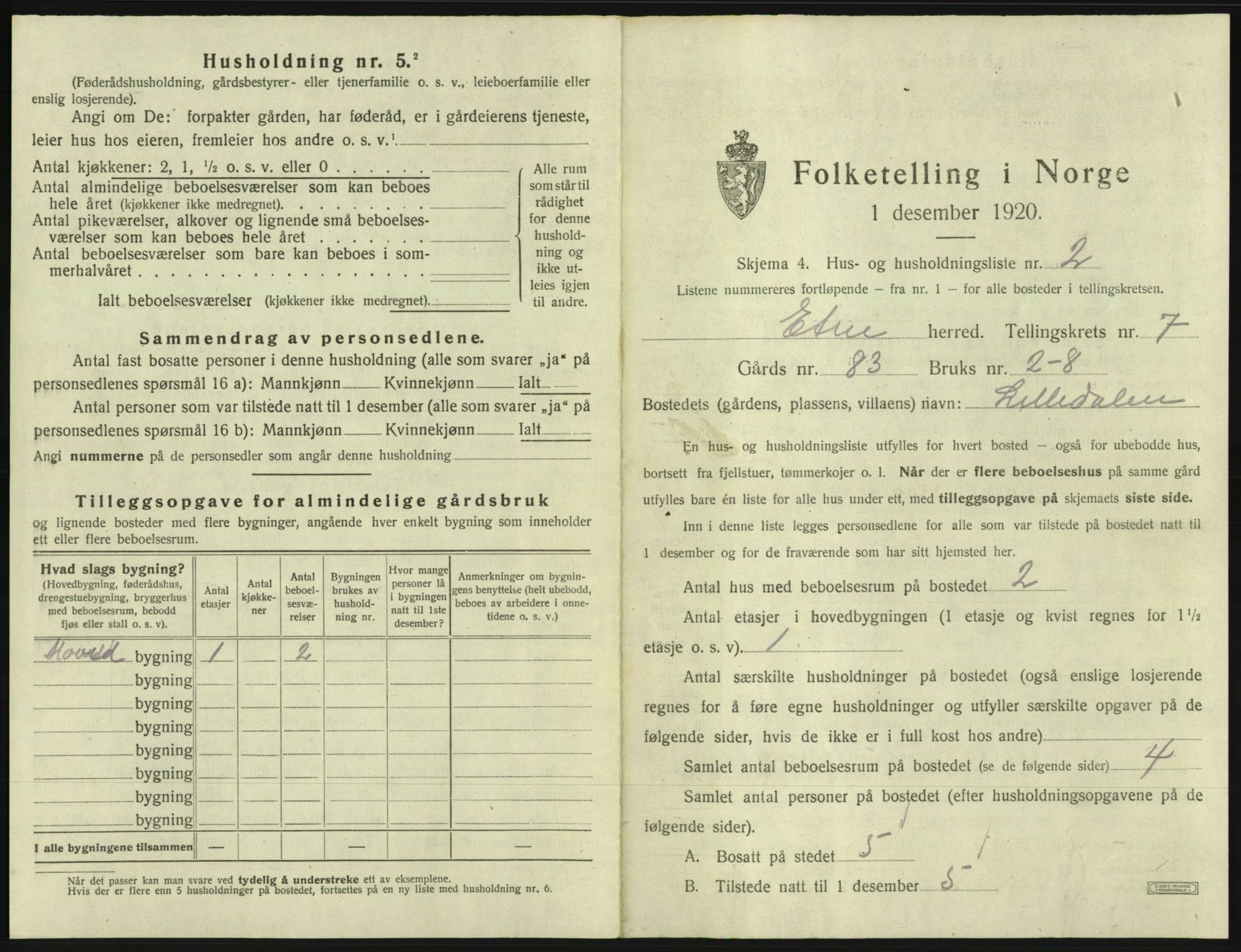 SAB, 1920 census for Etne, 1920, p. 523