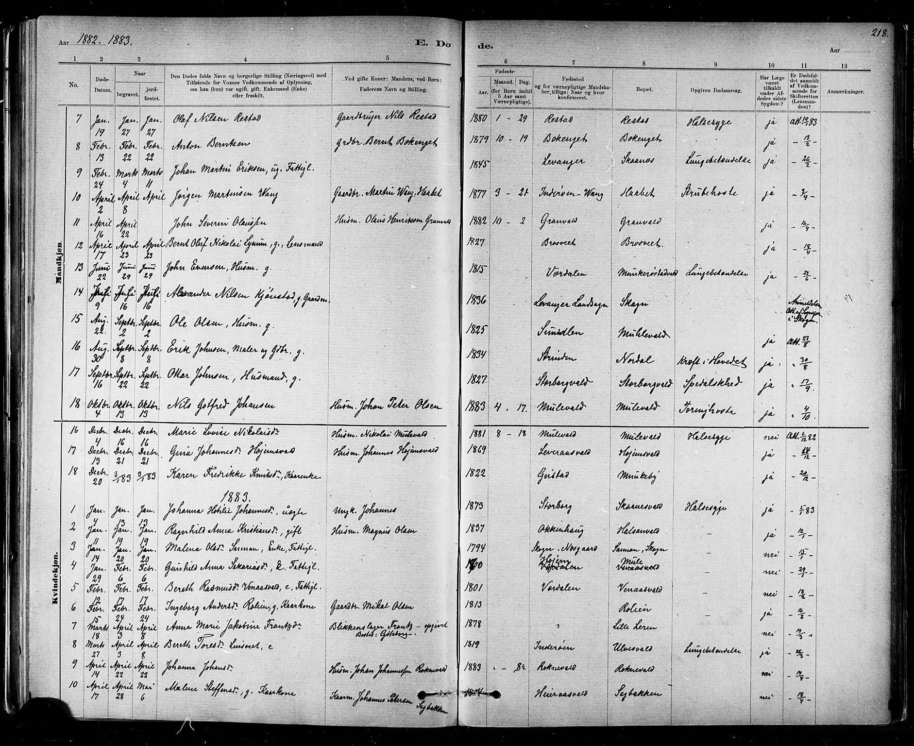 Ministerialprotokoller, klokkerbøker og fødselsregistre - Nord-Trøndelag, SAT/A-1458/721/L0208: Parish register (copy) no. 721C01, 1880-1917, p. 218