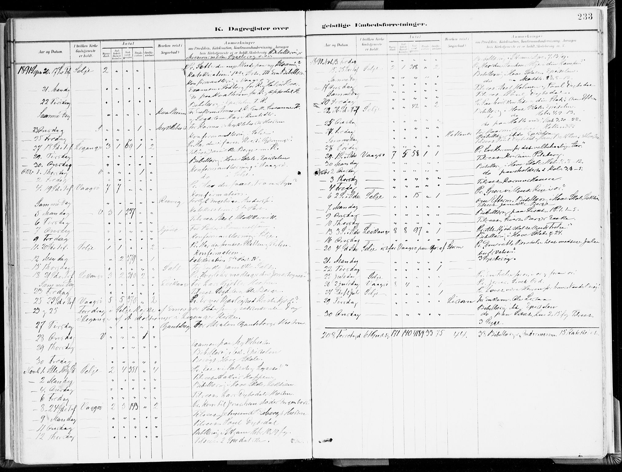 Selje sokneprestembete, AV/SAB-A-99938/H/Ha/Haa/Haab: Parish register (official) no. B 2, 1891-1907, p. 233