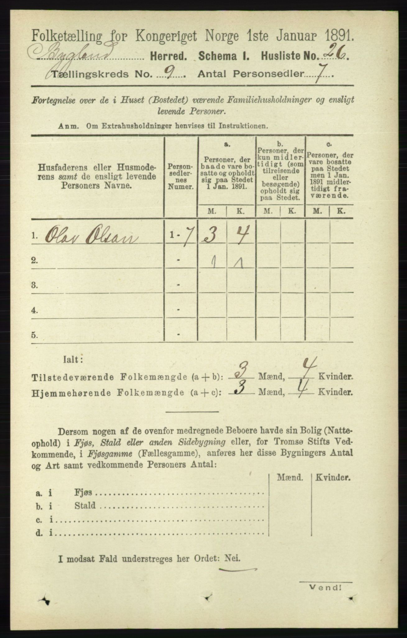 RA, 1891 census for 0938 Bygland, 1891, p. 2217