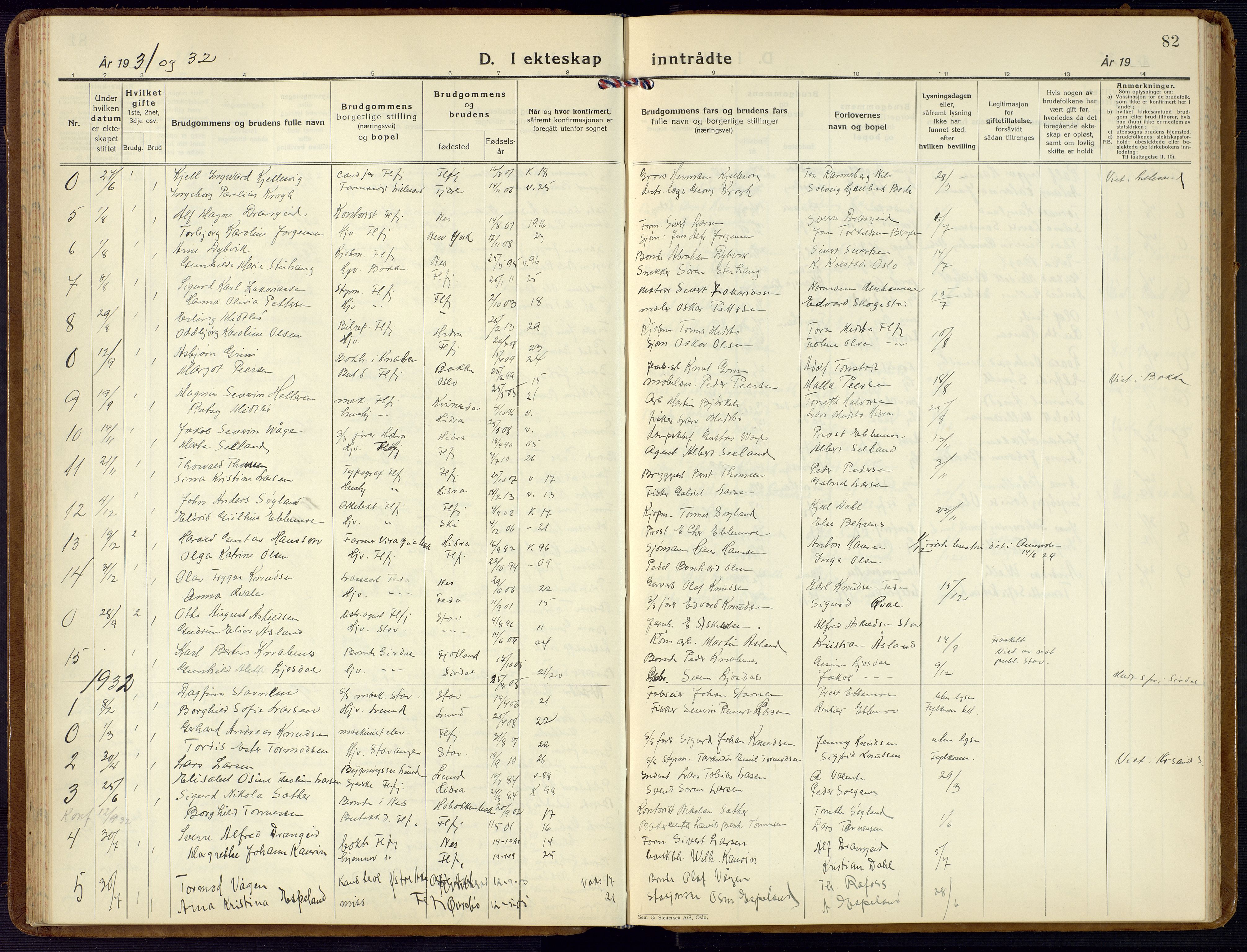 Flekkefjord sokneprestkontor, SAK/1111-0012/F/Fb/Fba/L0003: Parish register (copy) no. B 3, 1932-1969, p. 82