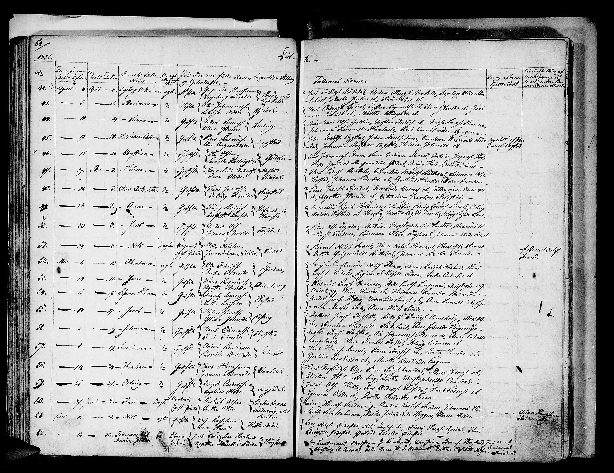 Fjaler sokneprestembete, AV/SAB-A-79801/H/Haa/Haaa/L0005: Parish register (official) no. A 5, 1821-1835, p. 52