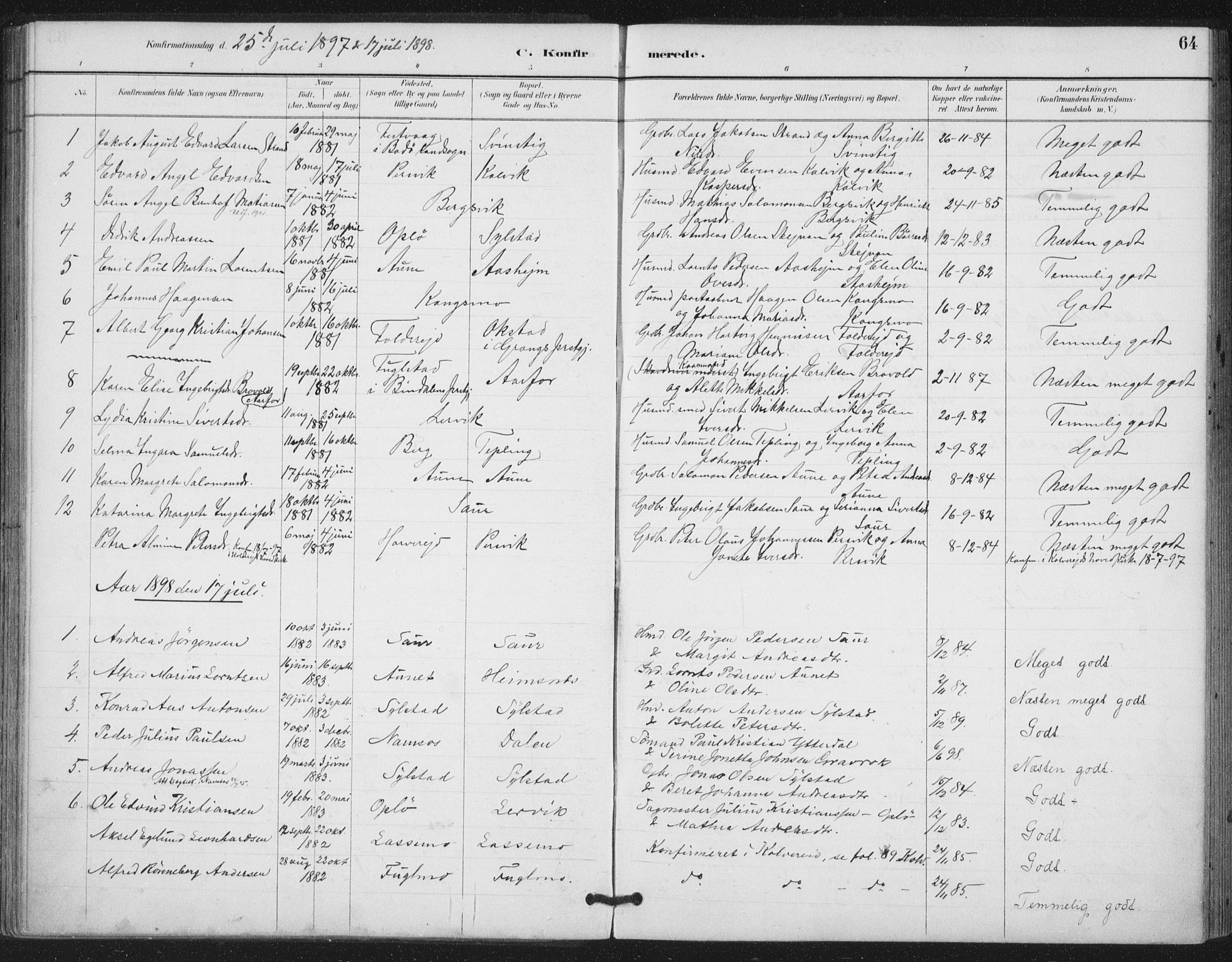 Ministerialprotokoller, klokkerbøker og fødselsregistre - Nord-Trøndelag, SAT/A-1458/783/L0660: Parish register (official) no. 783A02, 1886-1918, p. 64