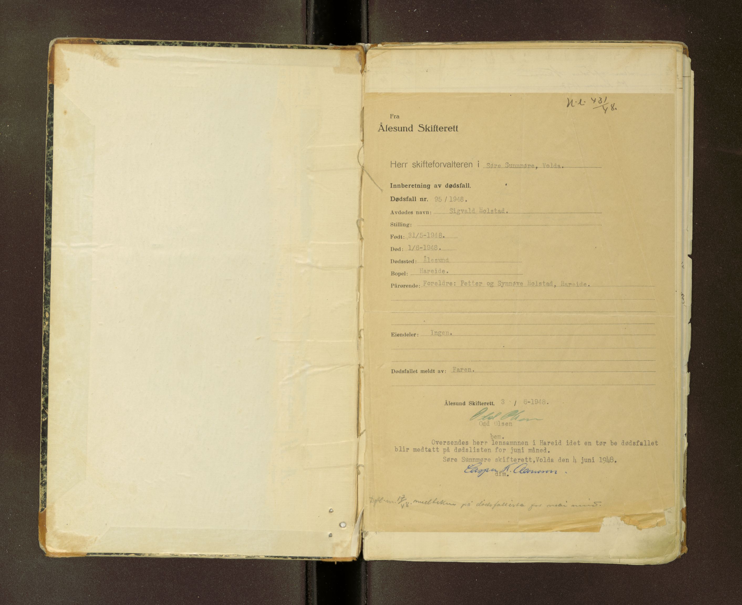 Ulstein og Hareid lensmannskontor, AV/SAT-A-5668/2/2/L0007: Dødsfallprotokoll, 1897-1932