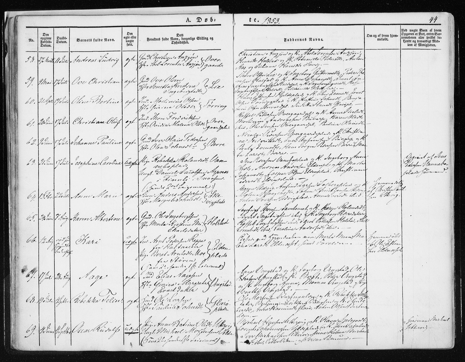 Ministerialprotokoller, klokkerbøker og fødselsregistre - Nord-Trøndelag, AV/SAT-A-1458/741/L0393: Parish register (official) no. 741A07, 1849-1863, p. 44