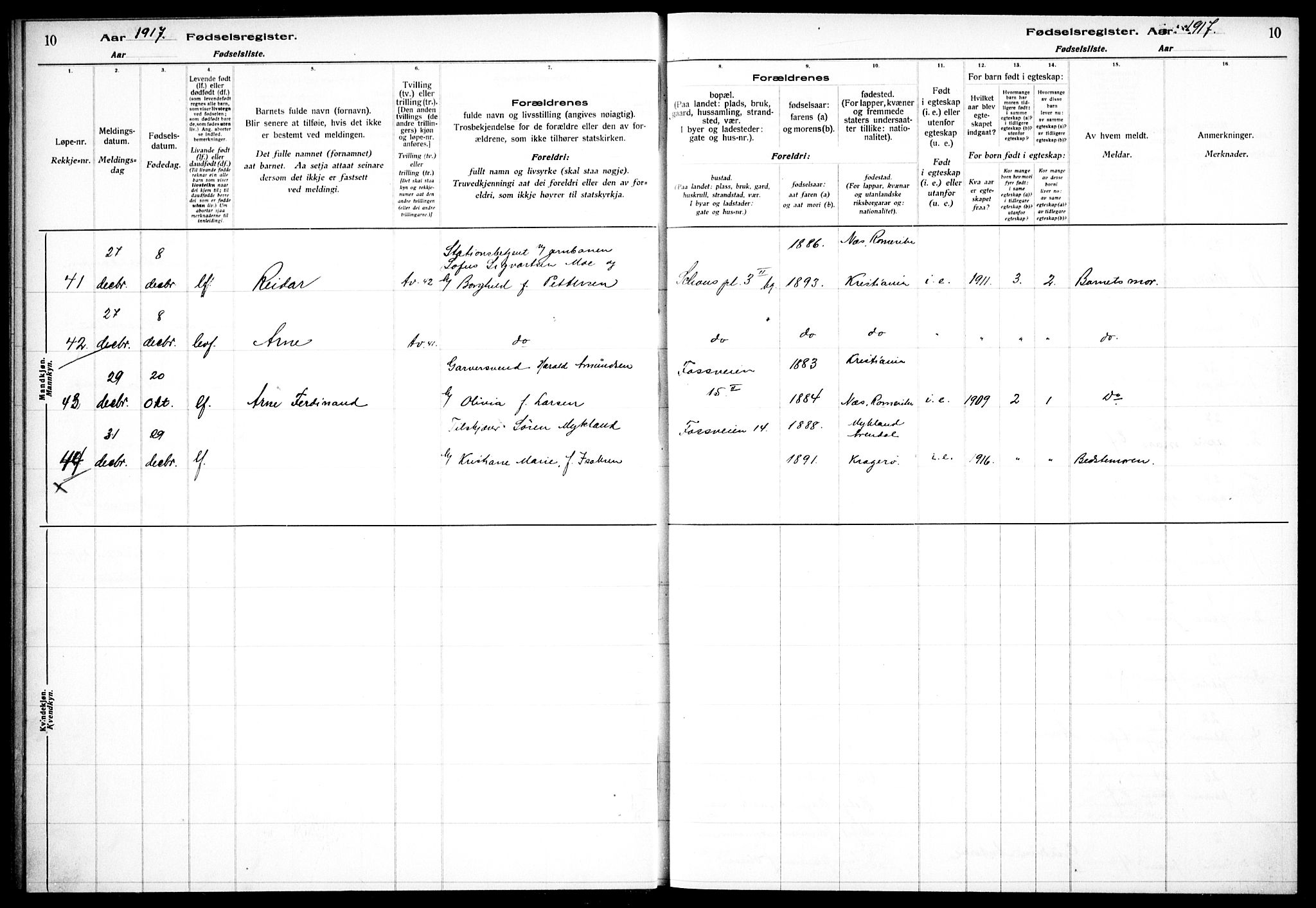 Hauge prestekontor Kirkebøker, AV/SAO-A-10849/J/Ja/L0001: Birth register no. 1, 1917-1938, p. 10