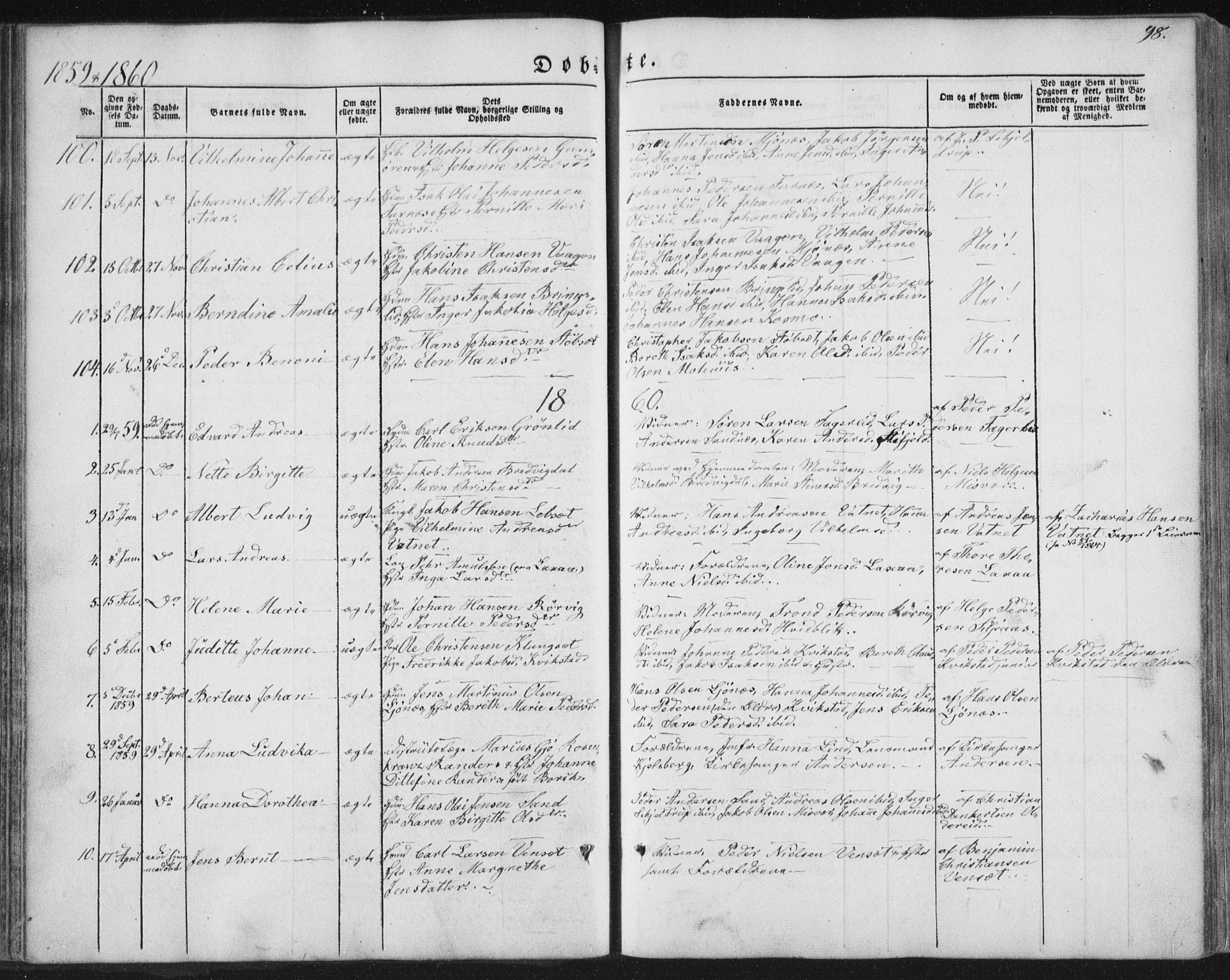 Ministerialprotokoller, klokkerbøker og fødselsregistre - Nordland, SAT/A-1459/852/L0738: Parish register (official) no. 852A08, 1849-1865, p. 98