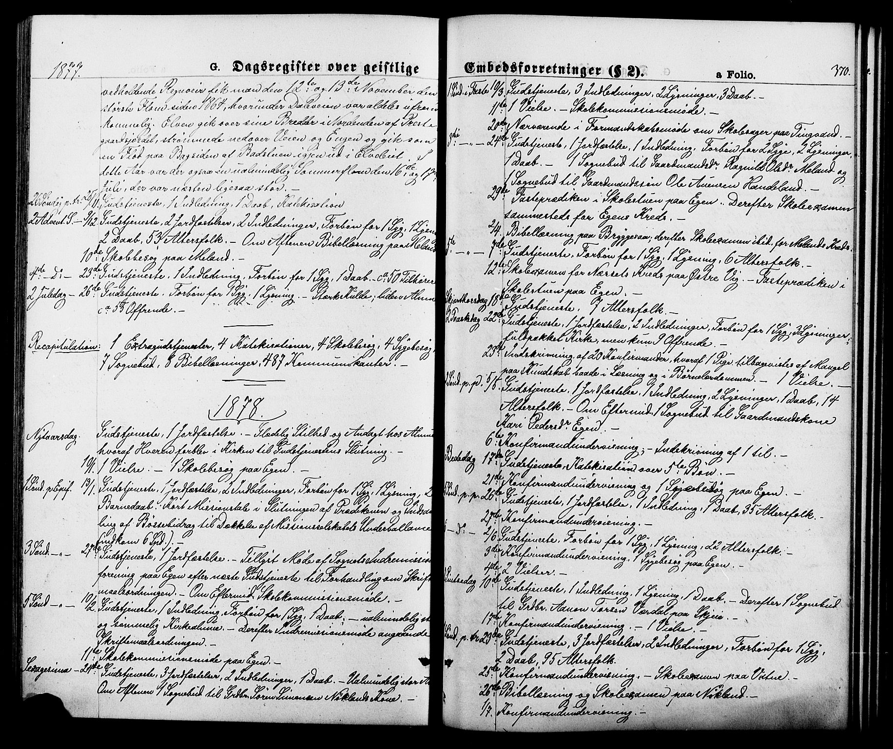 Hægebostad sokneprestkontor, AV/SAK-1111-0024/F/Fa/Fab/L0003: Parish register (official) no. A 3, 1872-1886, p. 370