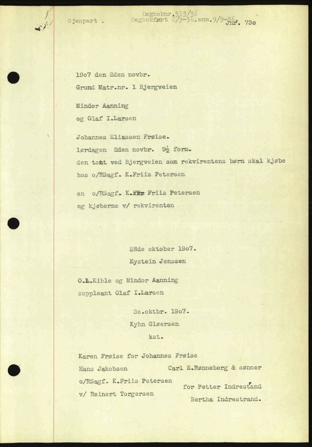 Ålesund byfogd, AV/SAT-A-4384: Mortgage book no. 34 I, 1936-1938, Diary no: : 513/1936