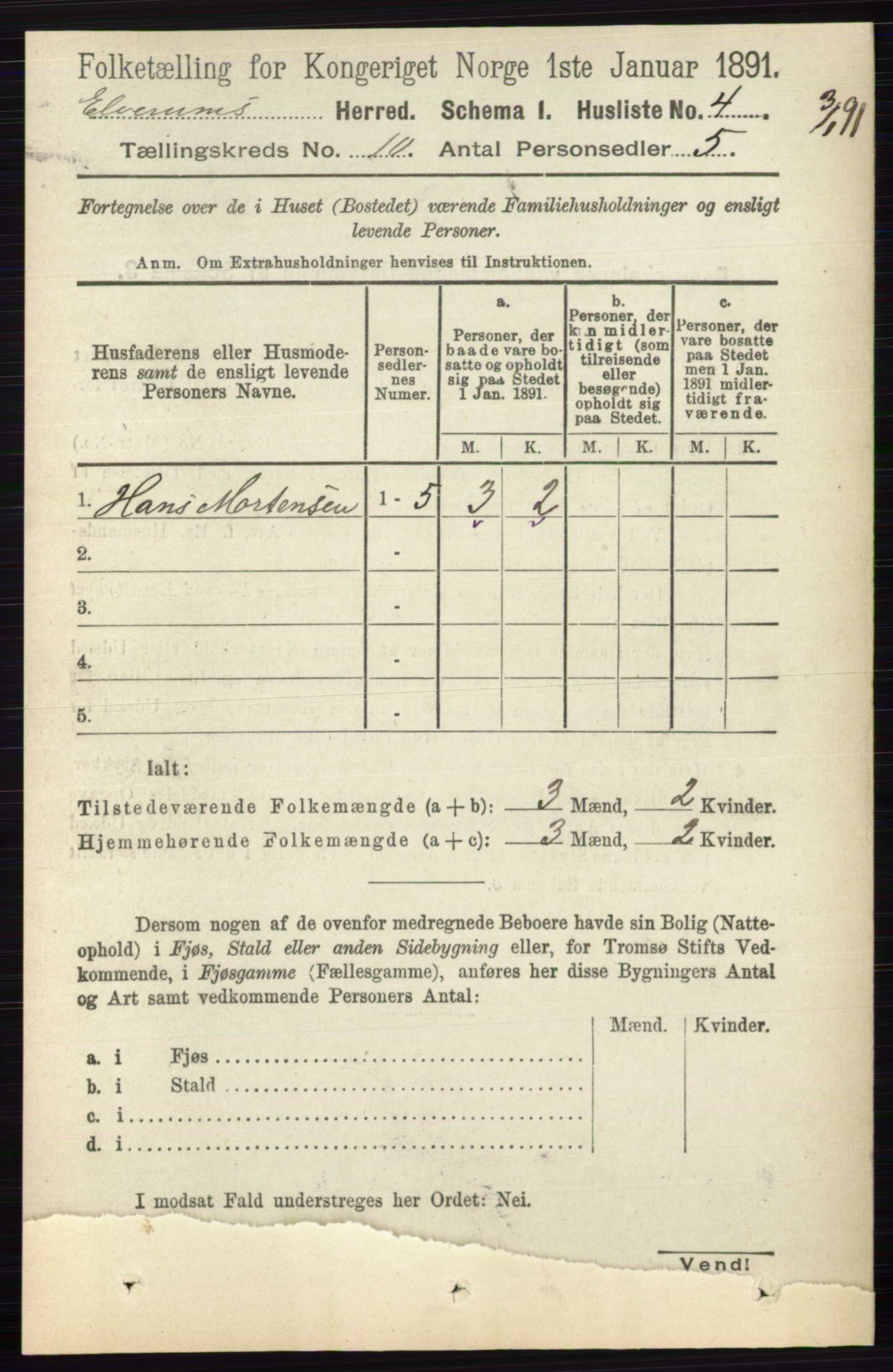 RA, 1891 census for 0427 Elverum, 1891, p. 8089