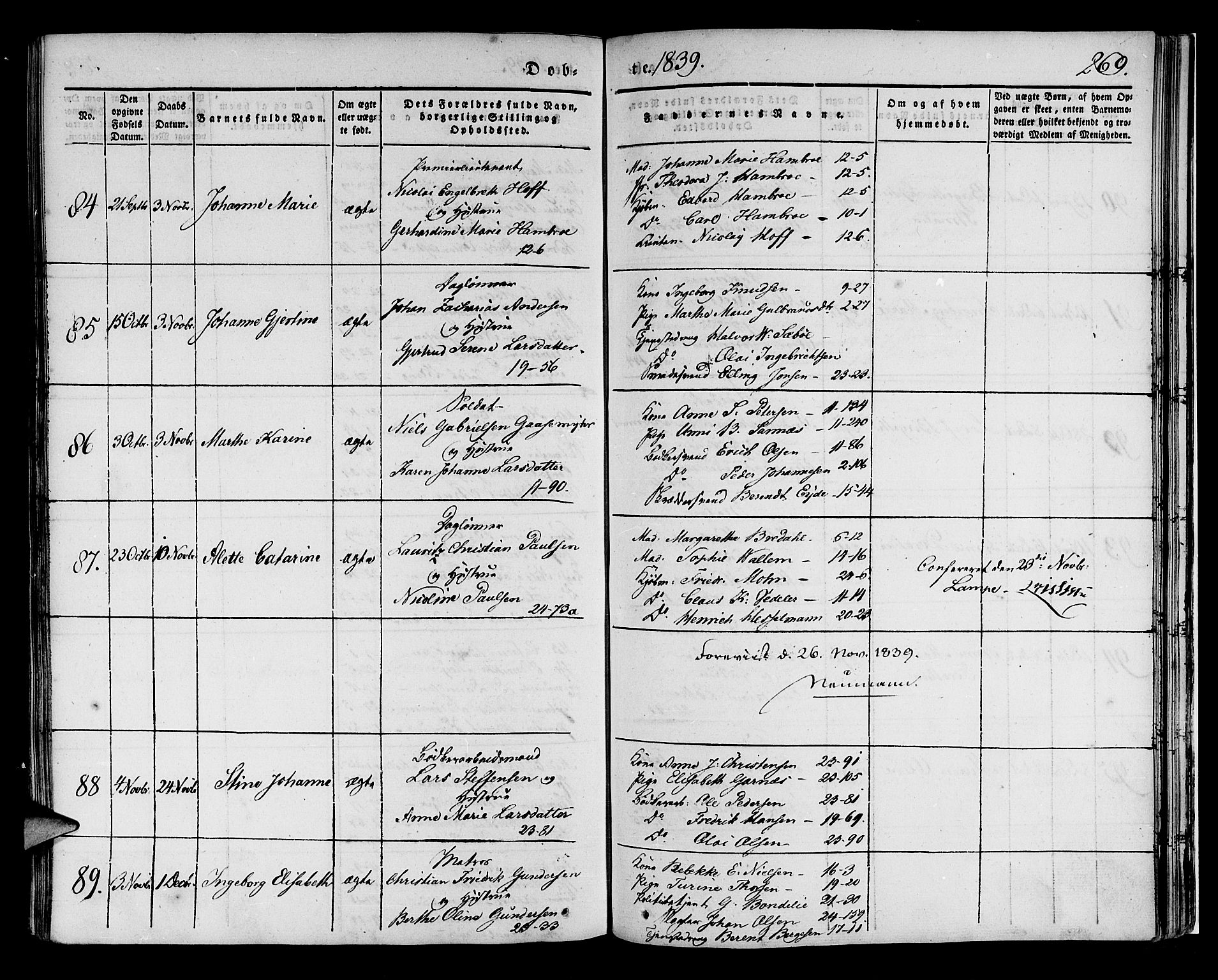 Korskirken sokneprestembete, SAB/A-76101/H/Haa/L0015: Parish register (official) no. B 1, 1833-1841, p. 269
