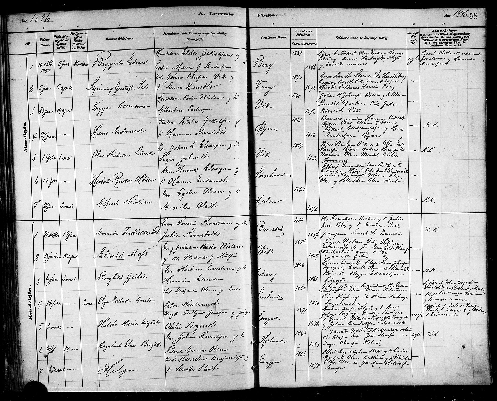 Ministerialprotokoller, klokkerbøker og fødselsregistre - Nordland, SAT/A-1459/812/L0188: Parish register (copy) no. 812C06, 1884-1912, p. 58