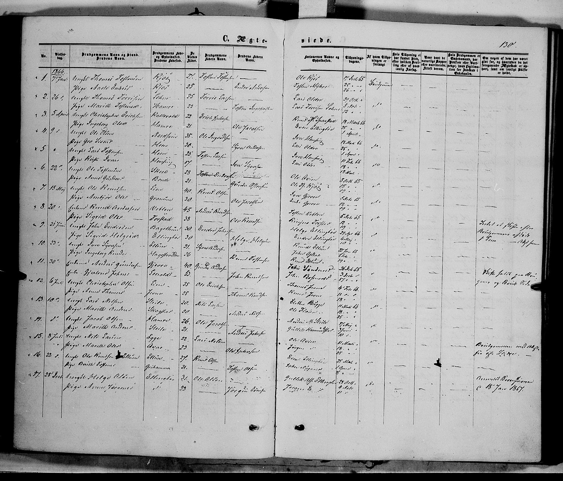 Vang prestekontor, Valdres, SAH/PREST-140/H/Ha/L0007: Parish register (official) no. 7, 1865-1881, p. 130