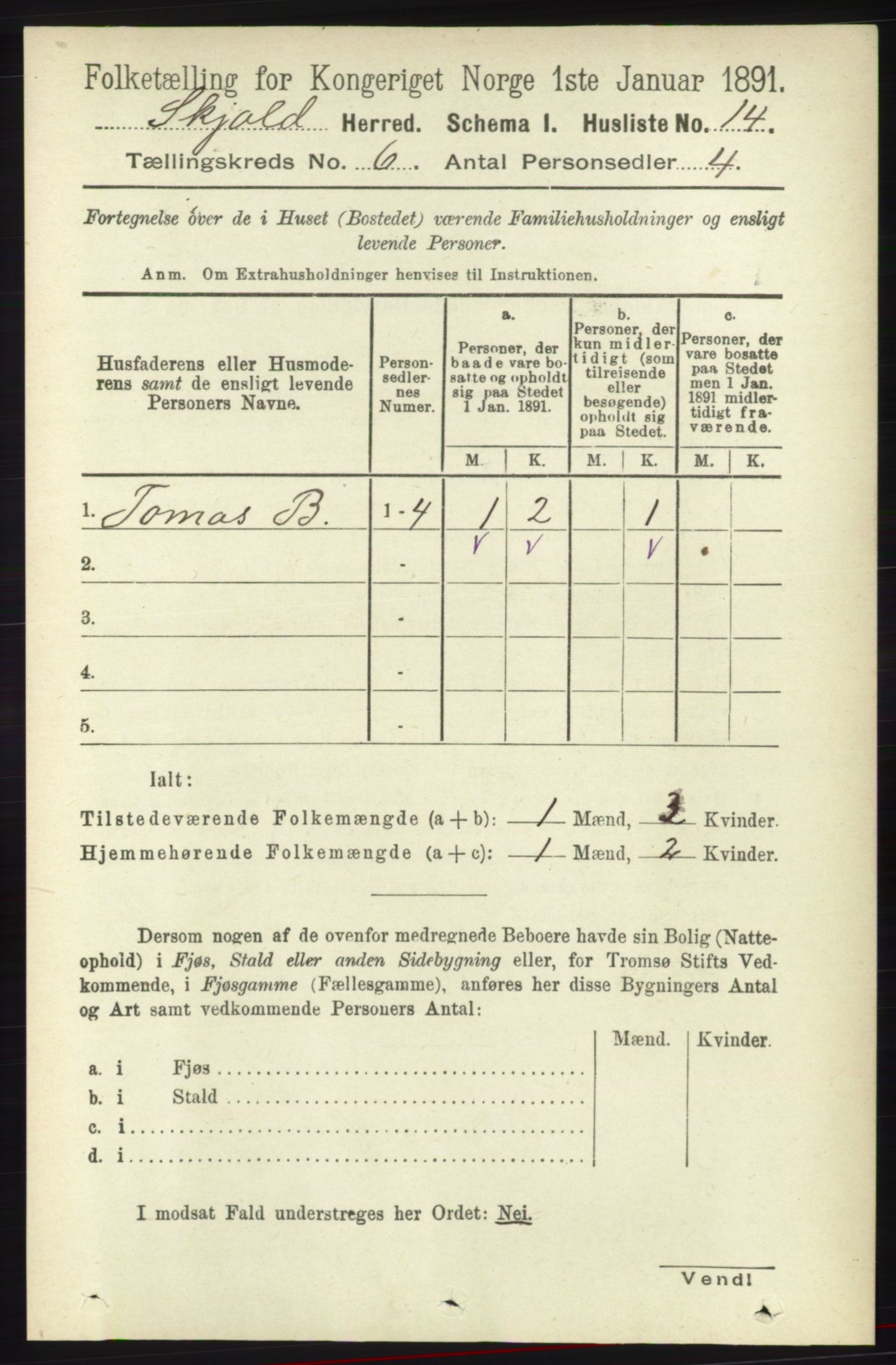 RA, 1891 census for 1154 Skjold, 1891, p. 963