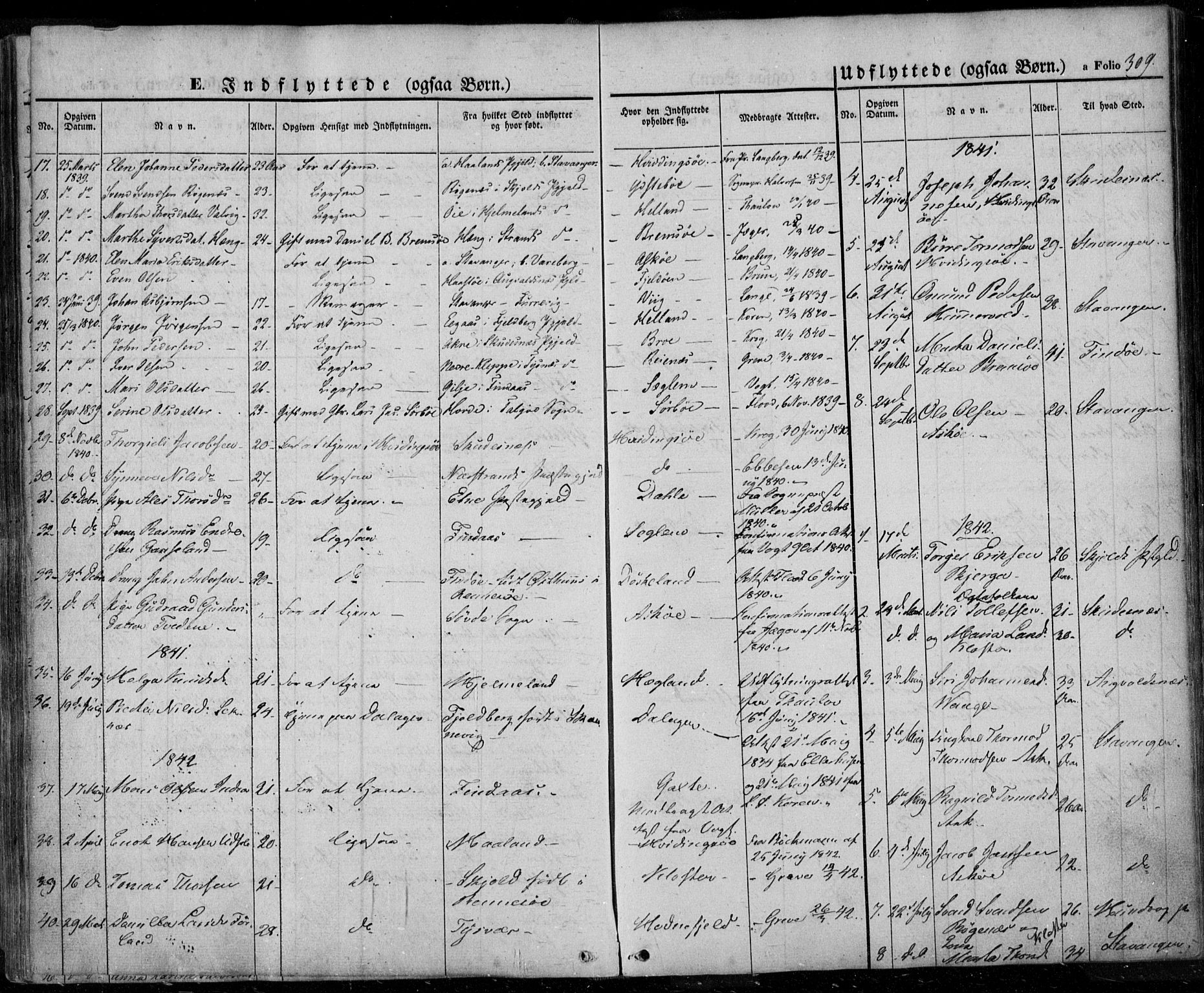 Rennesøy sokneprestkontor, SAST/A -101827/H/Ha/Haa/L0005: Parish register (official) no. A 5, 1838-1859, p. 309