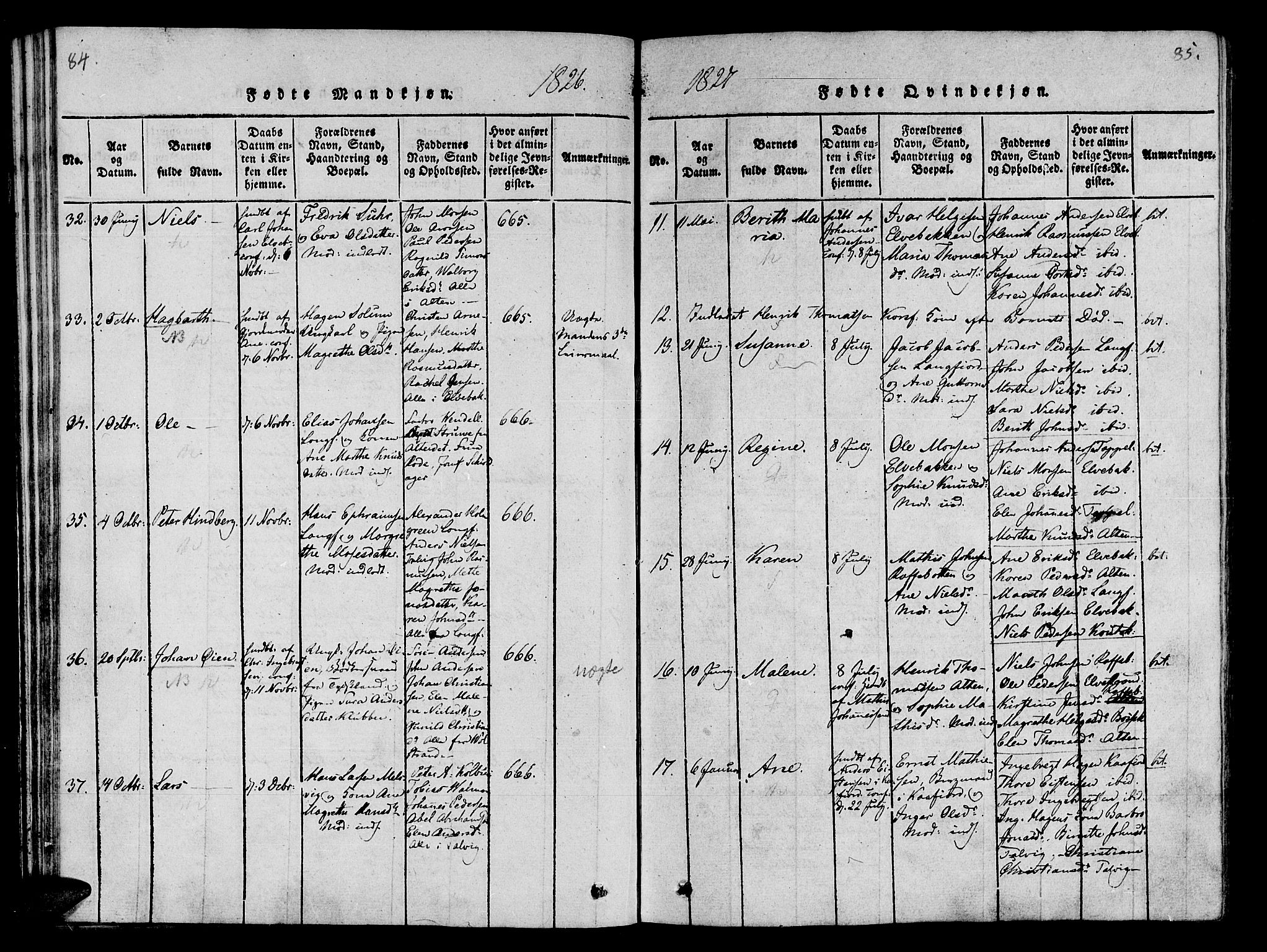 Talvik sokneprestkontor, SATØ/S-1337/H/Ha/L0008kirke: Parish register (official) no. 8, 1821-1837, p. 84-85