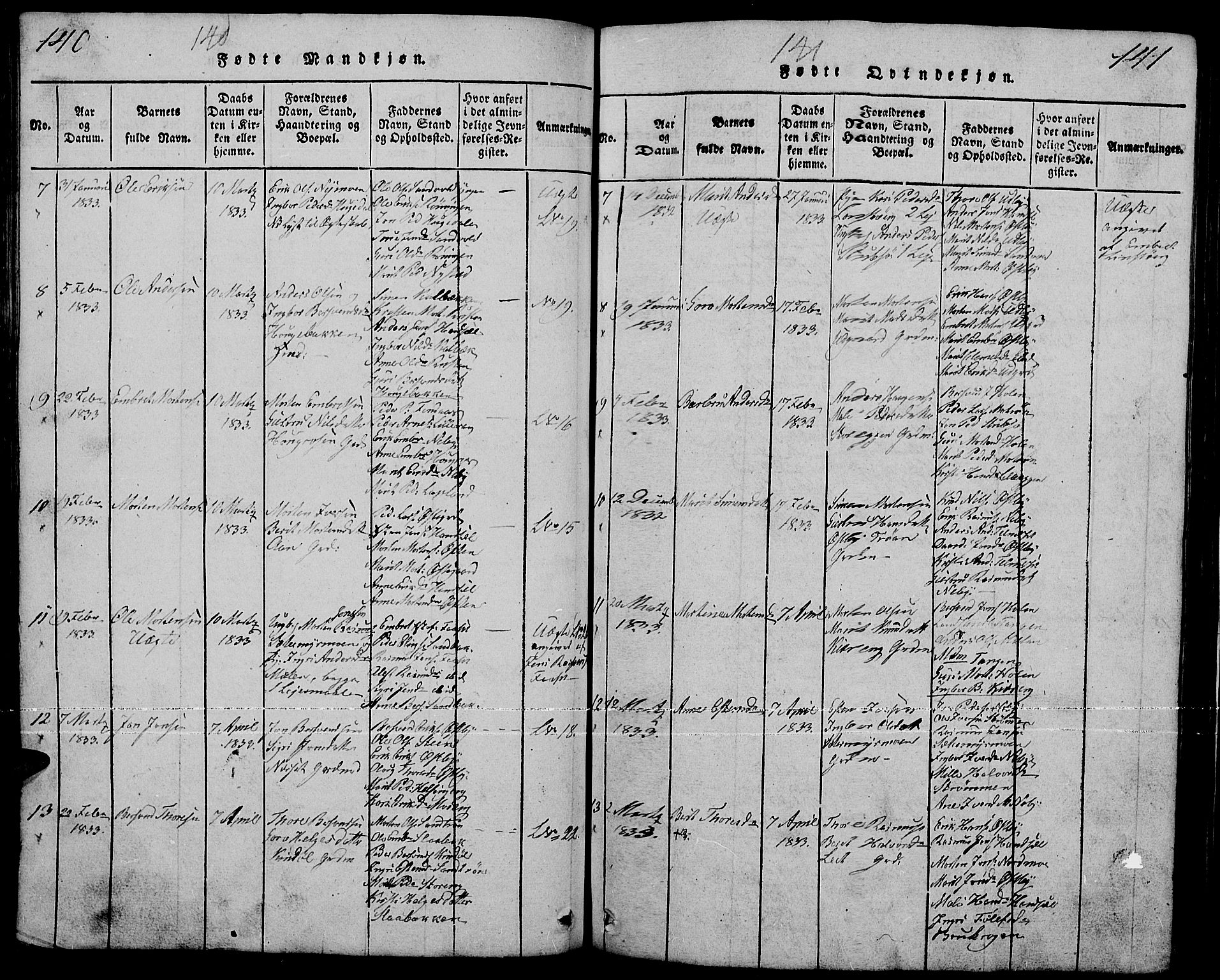 Tynset prestekontor, SAH/PREST-058/H/Ha/Hab/L0001: Parish register (copy) no. 1, 1814-1859, p. 140-141