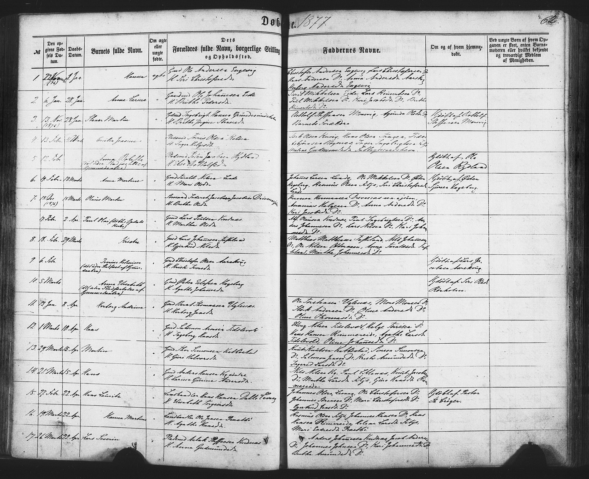 Fitjar sokneprestembete, AV/SAB-A-99926: Parish register (official) no. A 1, 1862-1881, p. 62