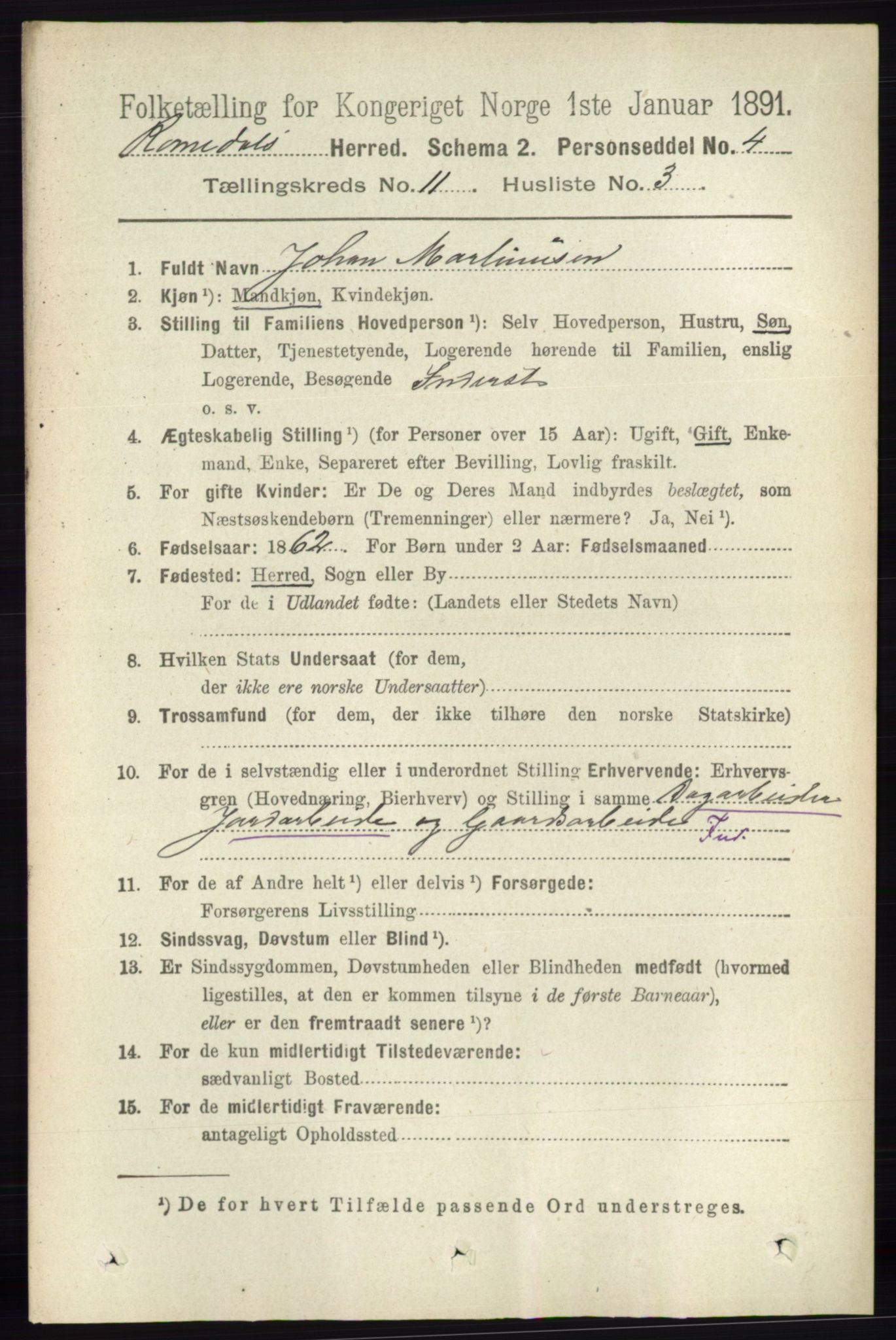 RA, 1891 census for 0416 Romedal, 1891, p. 5411