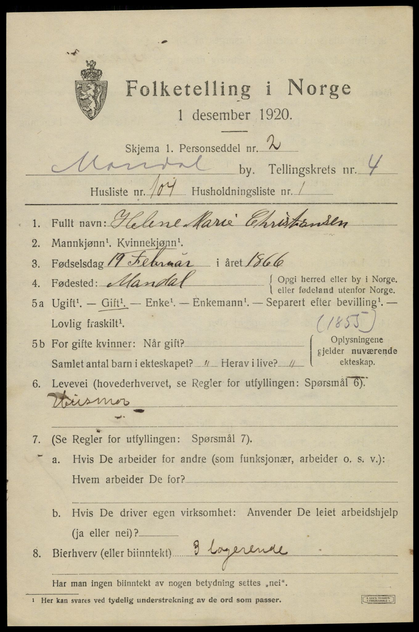 SAK, 1920 census for Mandal, 1920, p. 8153