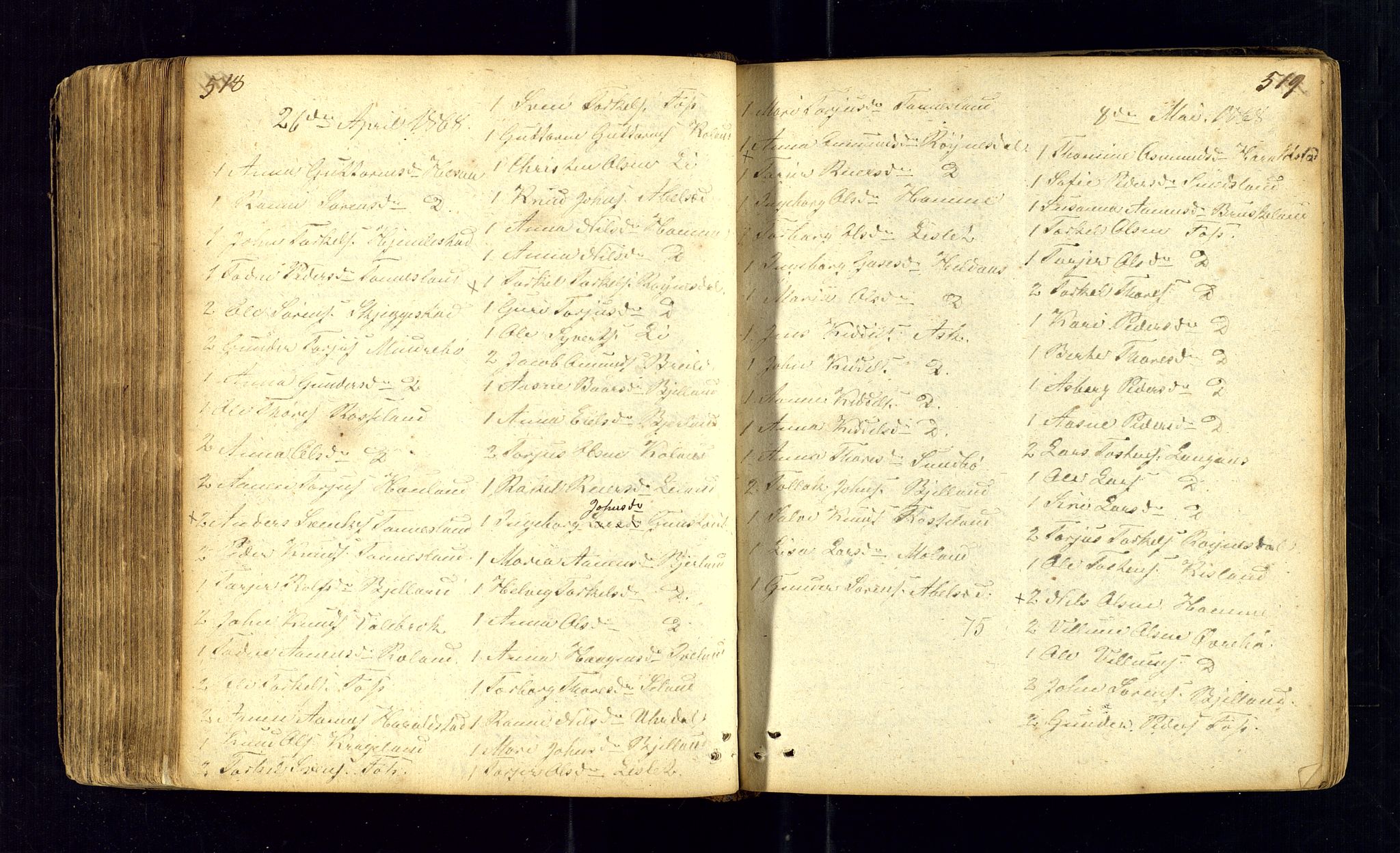 Bjelland sokneprestkontor, AV/SAK-1111-0005/F/Fc/Fca/L0001: Communicants register no. C-1, 1827-1887, p. 518-519