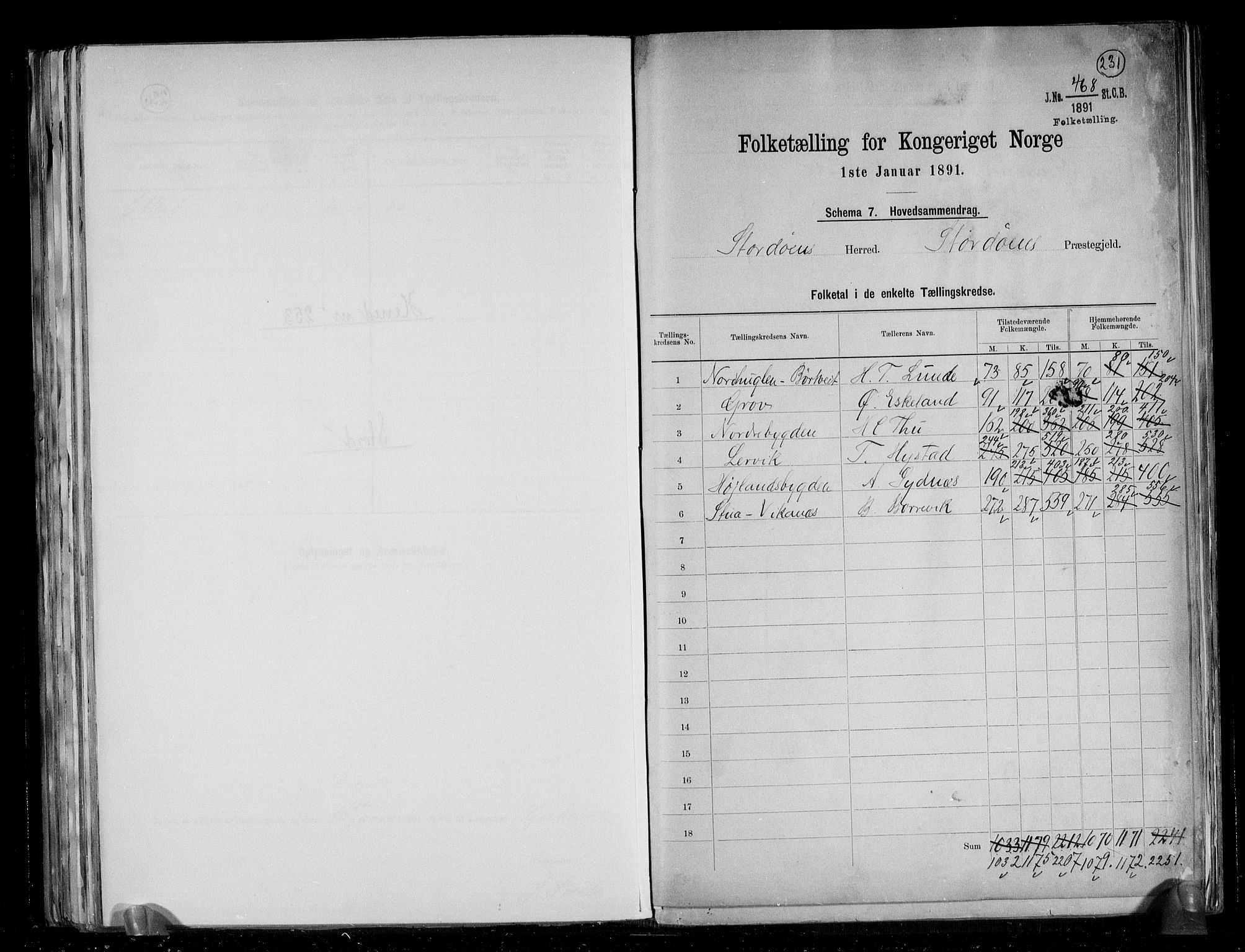 RA, 1891 census for 1221 Stord, 1891, p. 2
