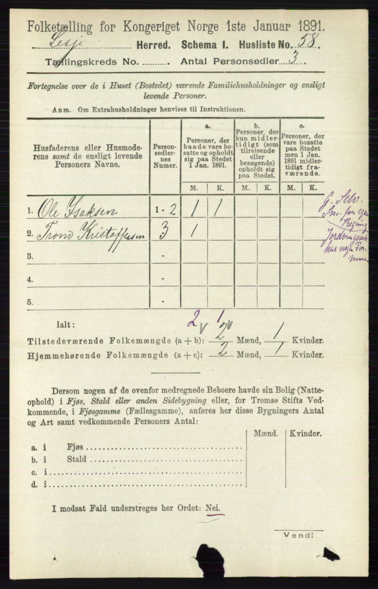 RA, 1891 census for 0512 Lesja, 1891, p. 627