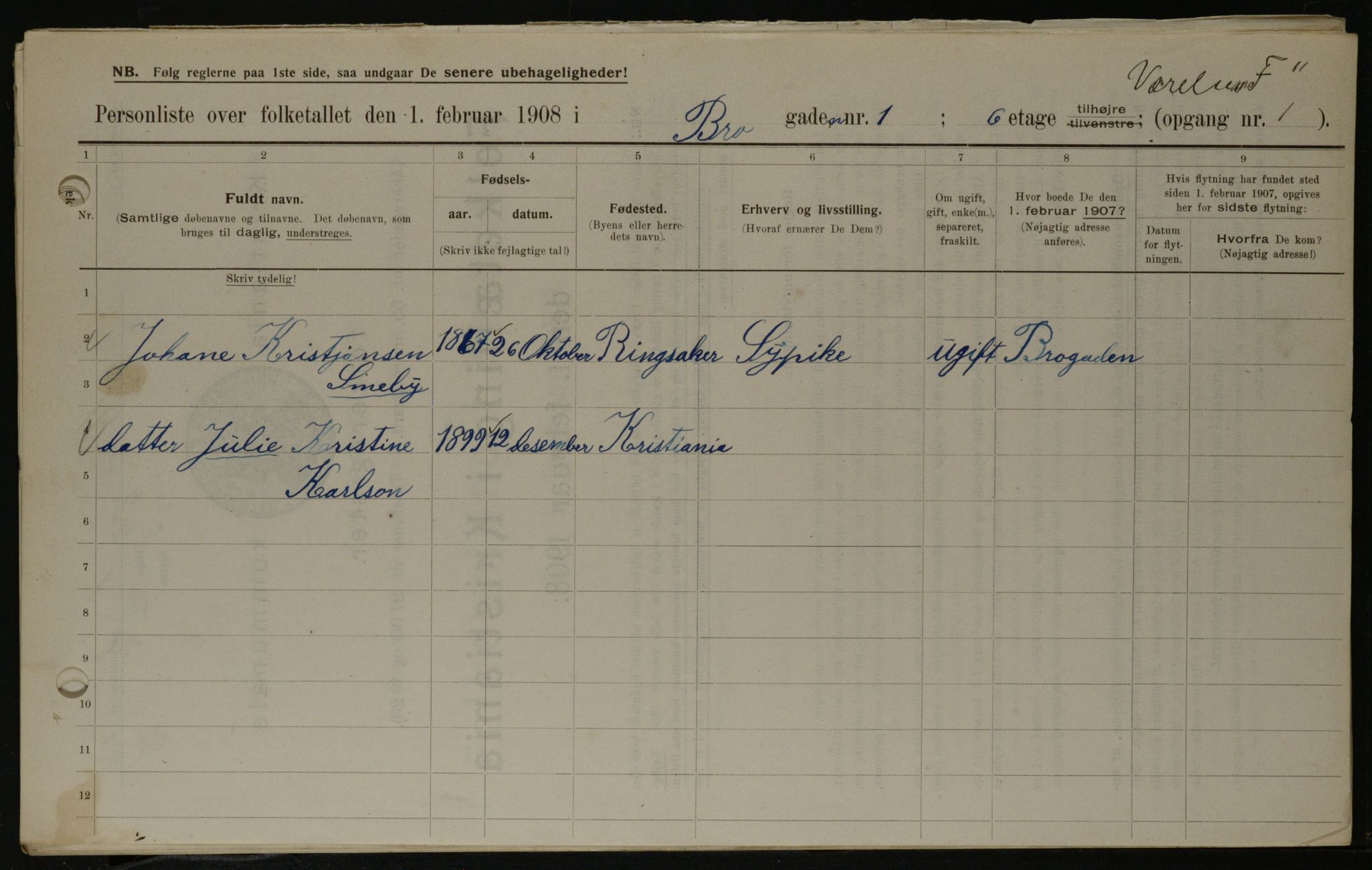 OBA, Municipal Census 1908 for Kristiania, 1908, p. 9211