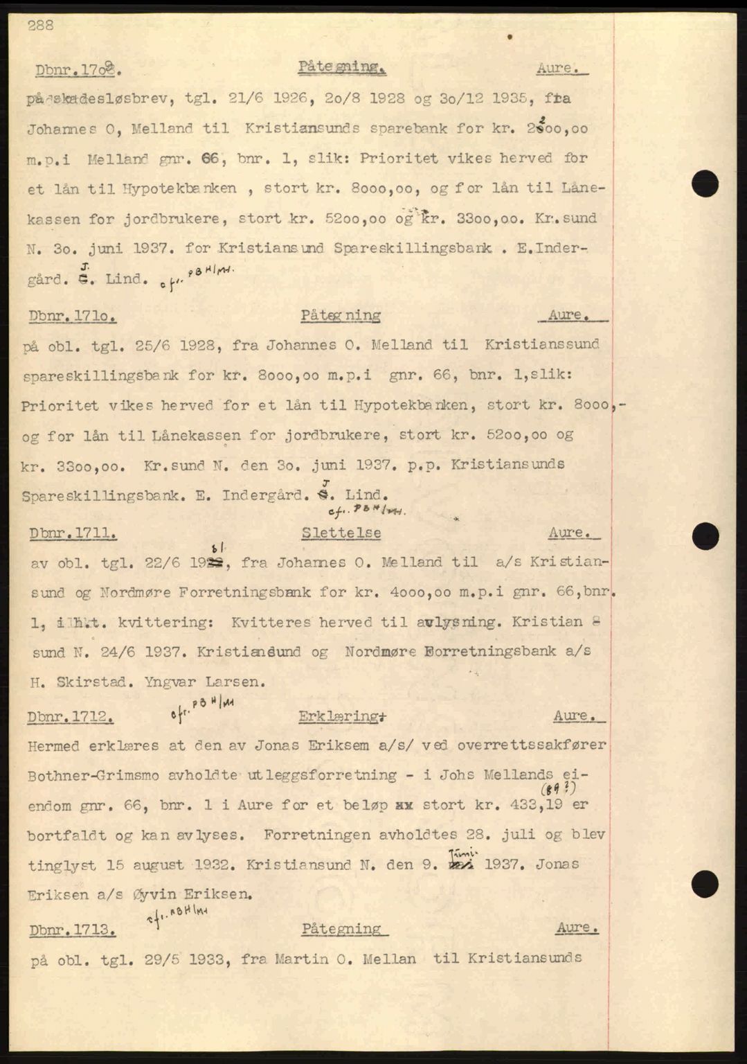 Nordmøre sorenskriveri, AV/SAT-A-4132/1/2/2Ca: Mortgage book no. C80, 1936-1939, Diary no: : 1708/1937