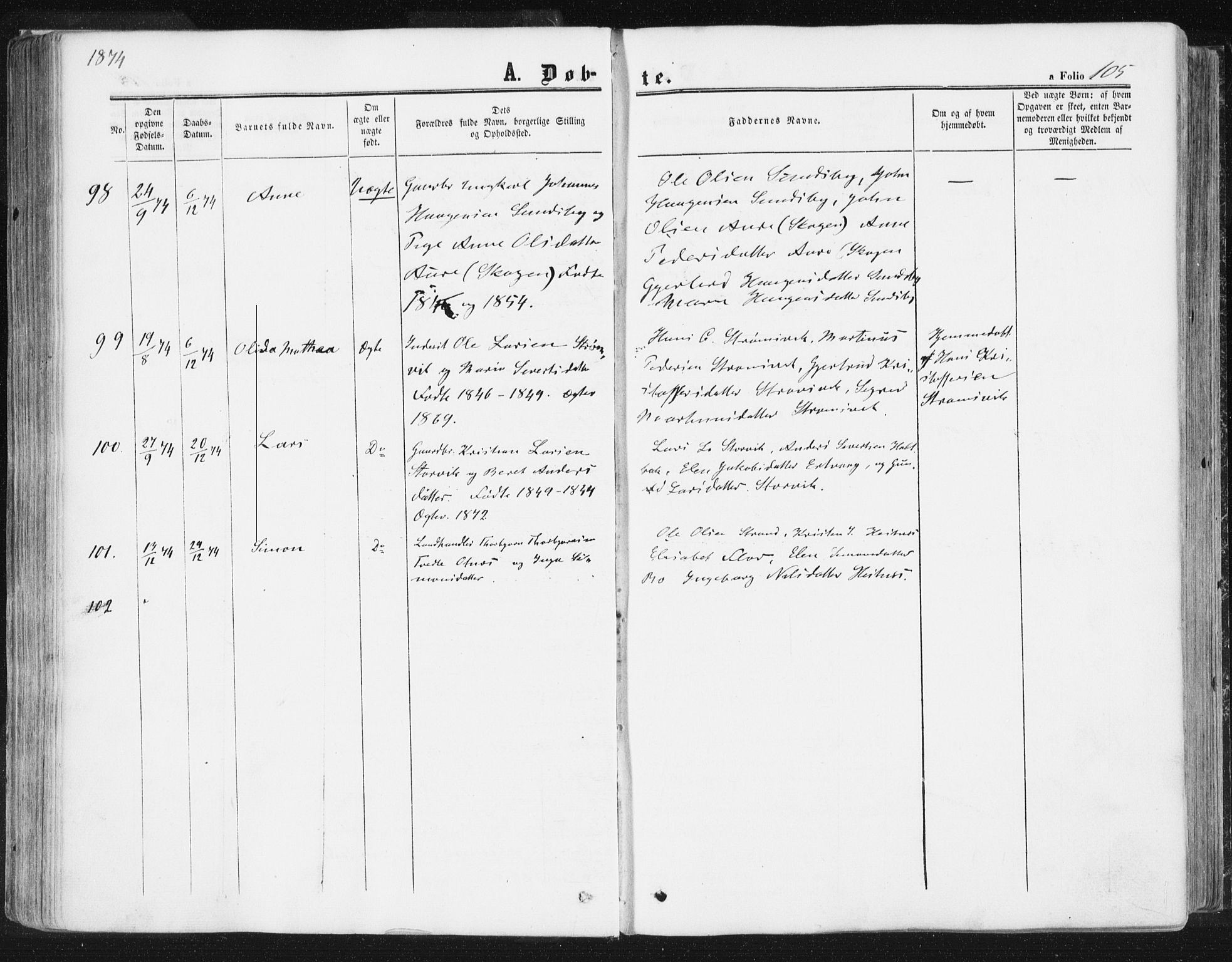 Ministerialprotokoller, klokkerbøker og fødselsregistre - Møre og Romsdal, AV/SAT-A-1454/578/L0905: Parish register (official) no. 578A04, 1859-1877, p. 105