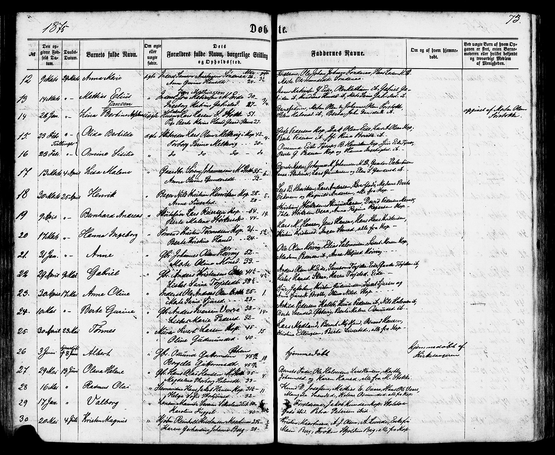 Avaldsnes sokneprestkontor, AV/SAST-A -101851/H/Ha/Haa/L0011: Parish register (official) no. A 11, 1861-1880, p. 73