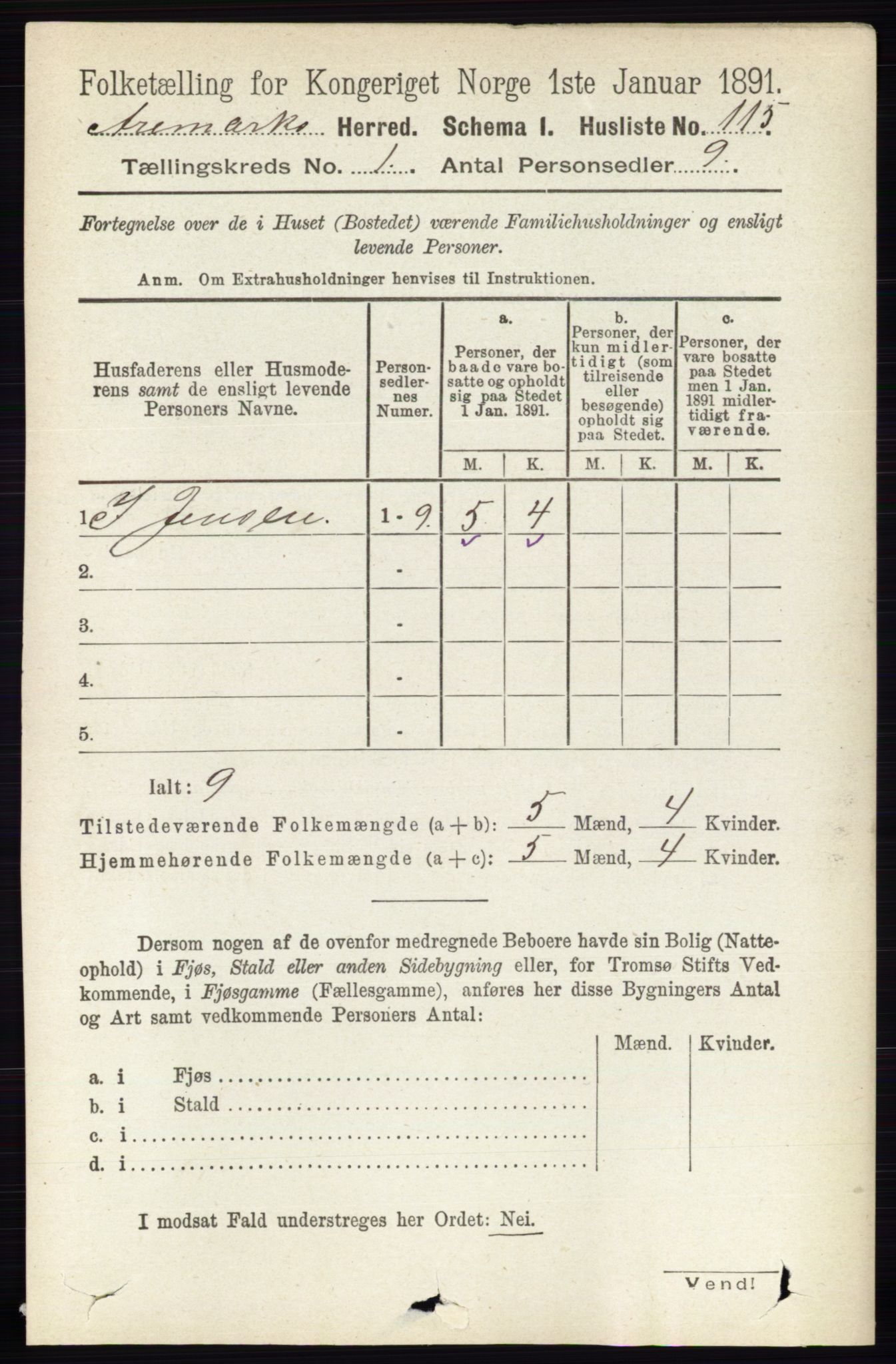 RA, 1891 census for 0118 Aremark, 1891, p. 141