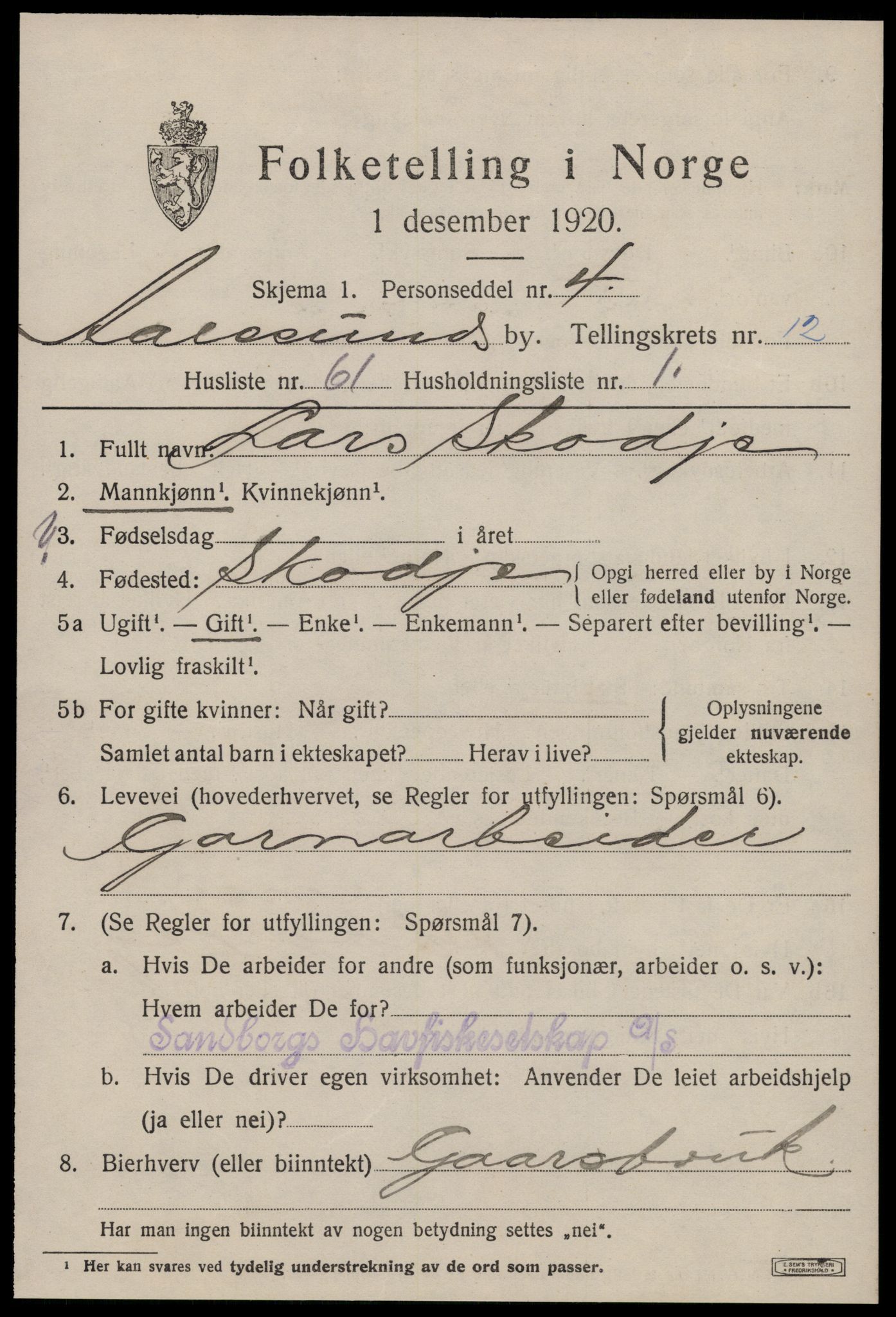 SAT, 1920 census for Ålesund, 1920, p. 27848