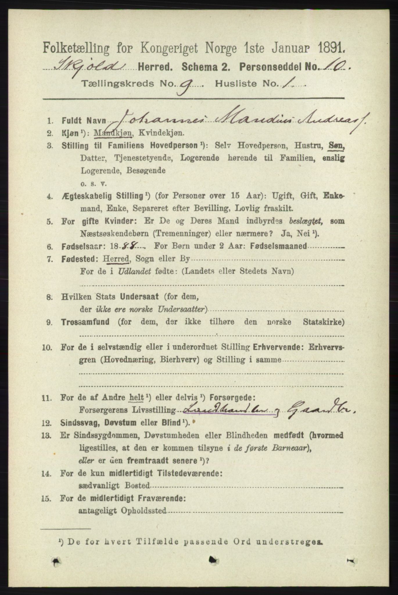 RA, 1891 census for 1154 Skjold, 1891, p. 1792