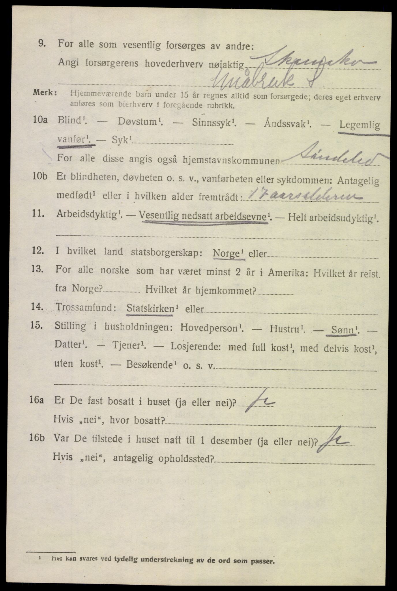 SAK, 1920 census for Søndeled, 1920, p. 1708