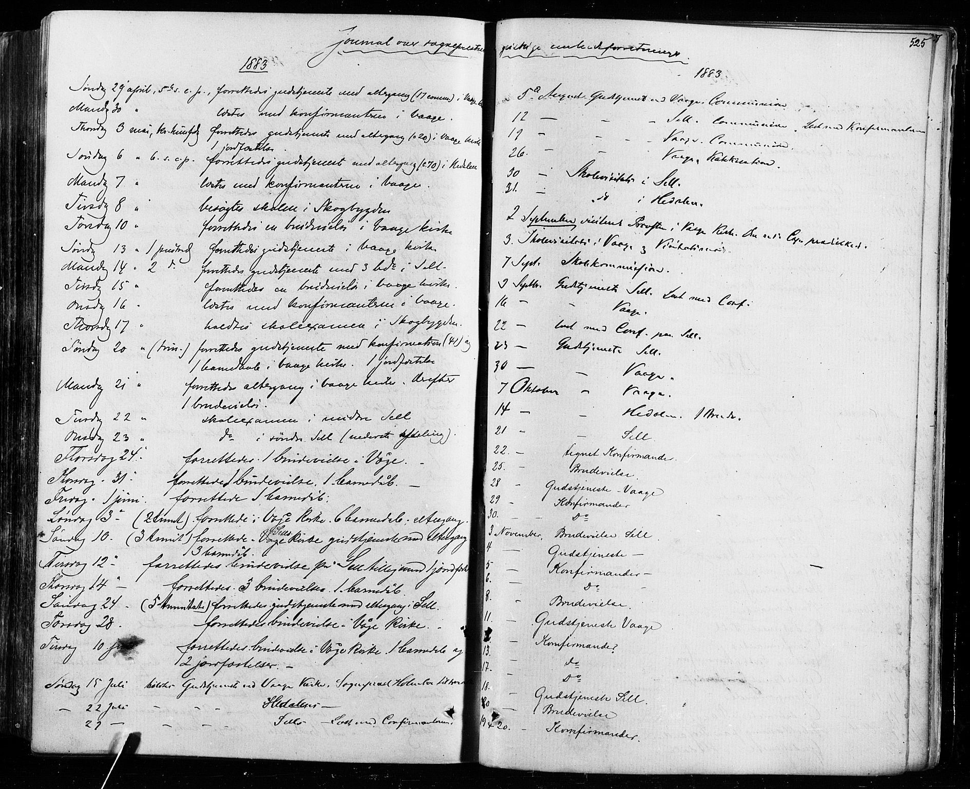 Vågå prestekontor, SAH/PREST-076/H/Ha/Haa/L0007: Parish register (official) no. 7 /1, 1872-1886, p. 525