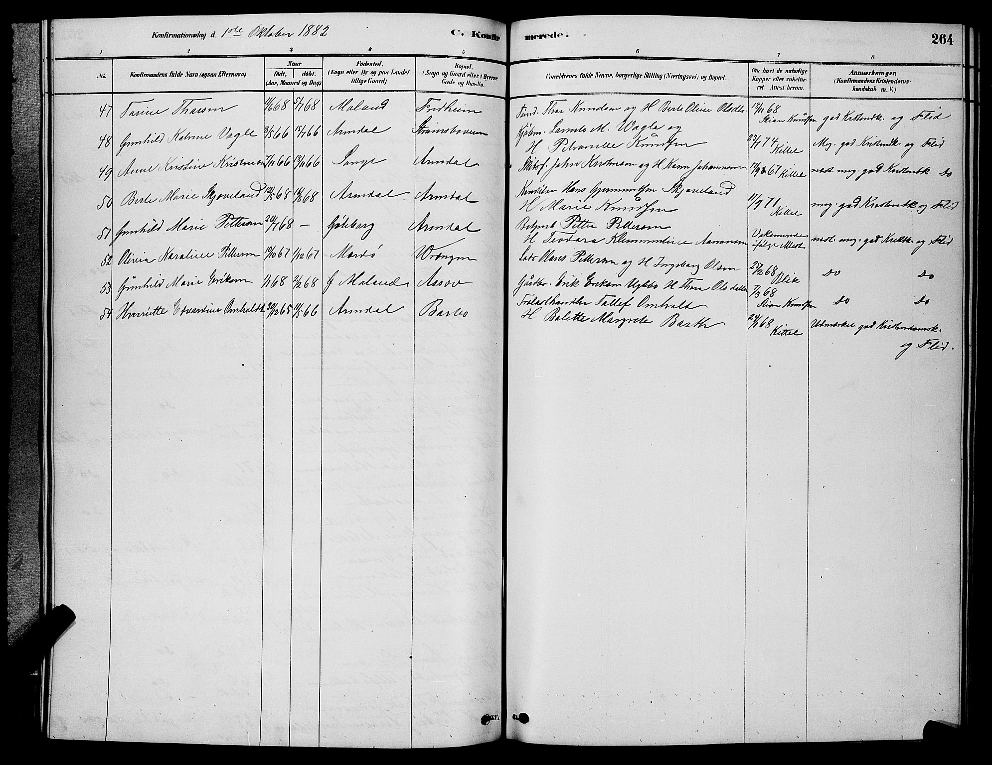 Barbu sokneprestkontor, AV/SAK-1111-0003/F/Fb/L0001: Parish register (copy) no. B 1, 1878-1890, p. 264