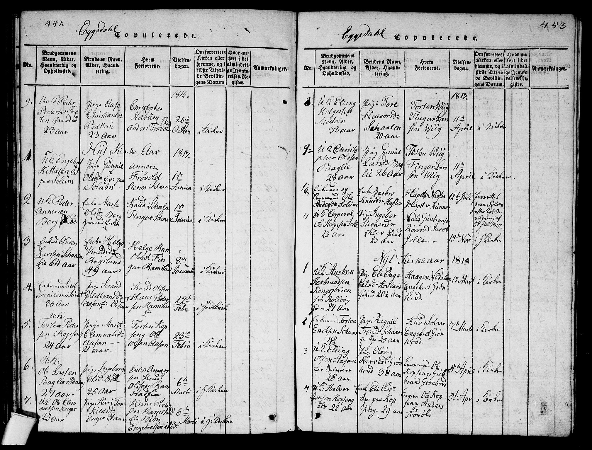 Sigdal kirkebøker, AV/SAKO-A-245/G/Ga/L0001: Parish register (copy) no. I 1 /2, 1816-1835, p. 452-453