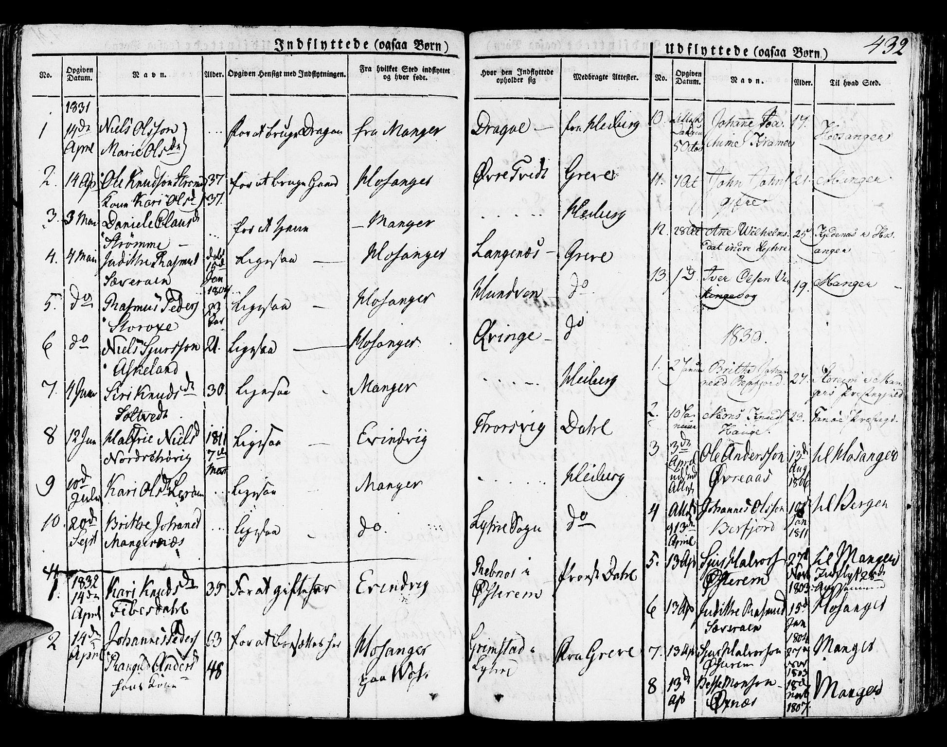 Lindås Sokneprestembete, SAB/A-76701/H/Haa: Parish register (official) no. A 8, 1823-1836, p. 432