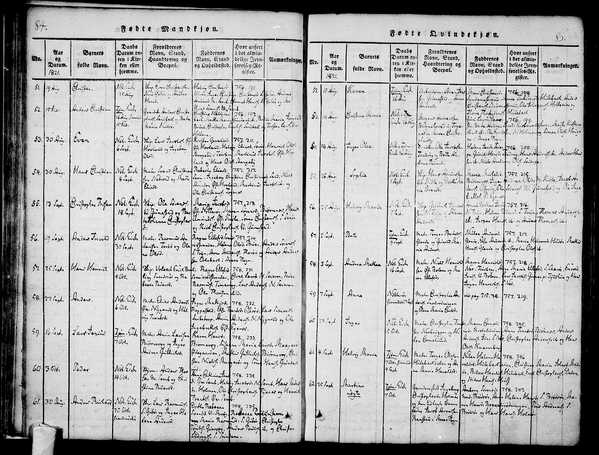 Nøtterøy kirkebøker, SAKO/A-354/F/Fa/L0004: Parish register (official) no. I 4, 1814-1838, p. 84-85
