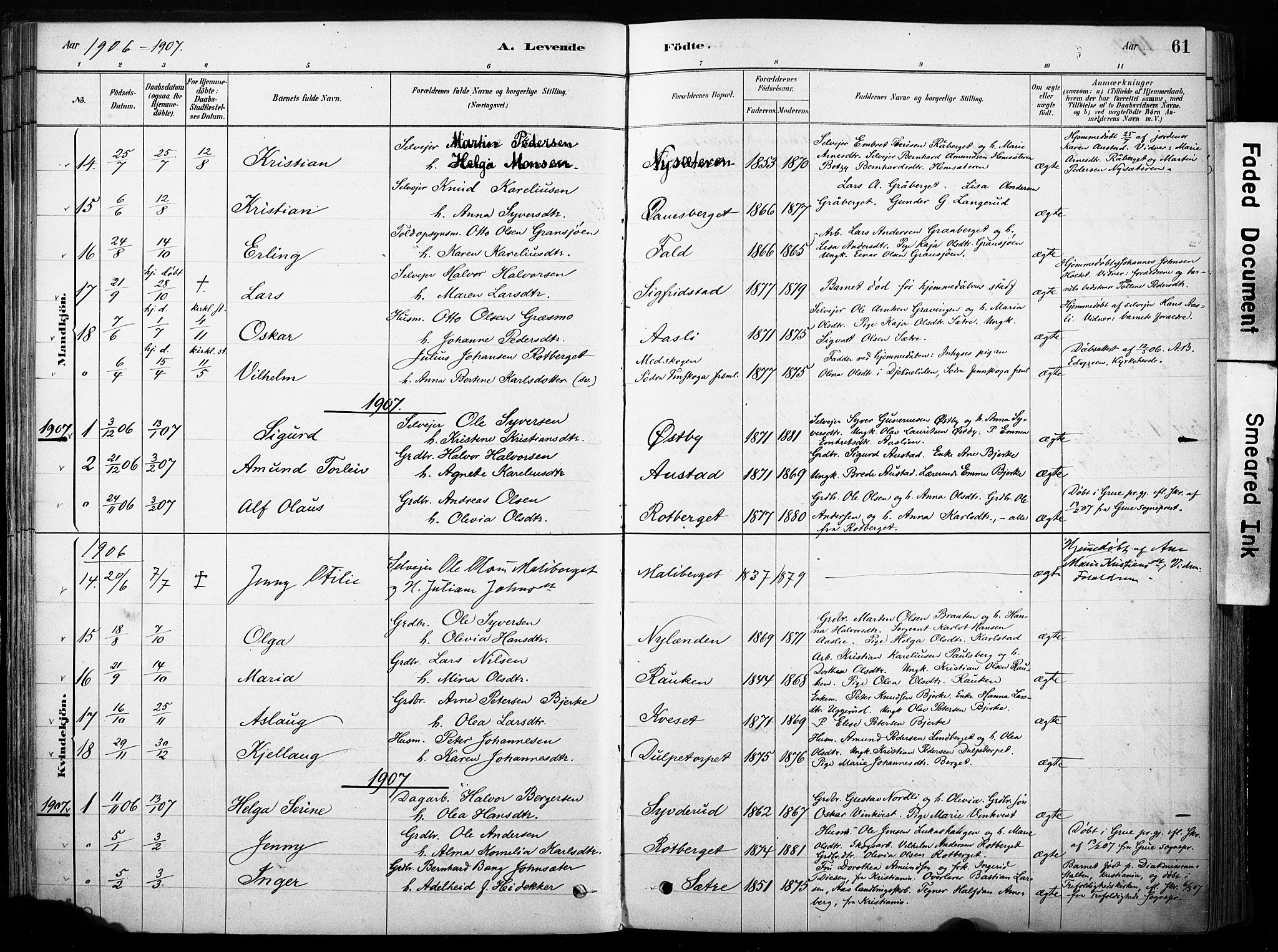 Hof prestekontor, AV/SAH-PREST-038/H/Ha/Haa/L0011: Parish register (official) no. 11, 1879-1911, p. 61