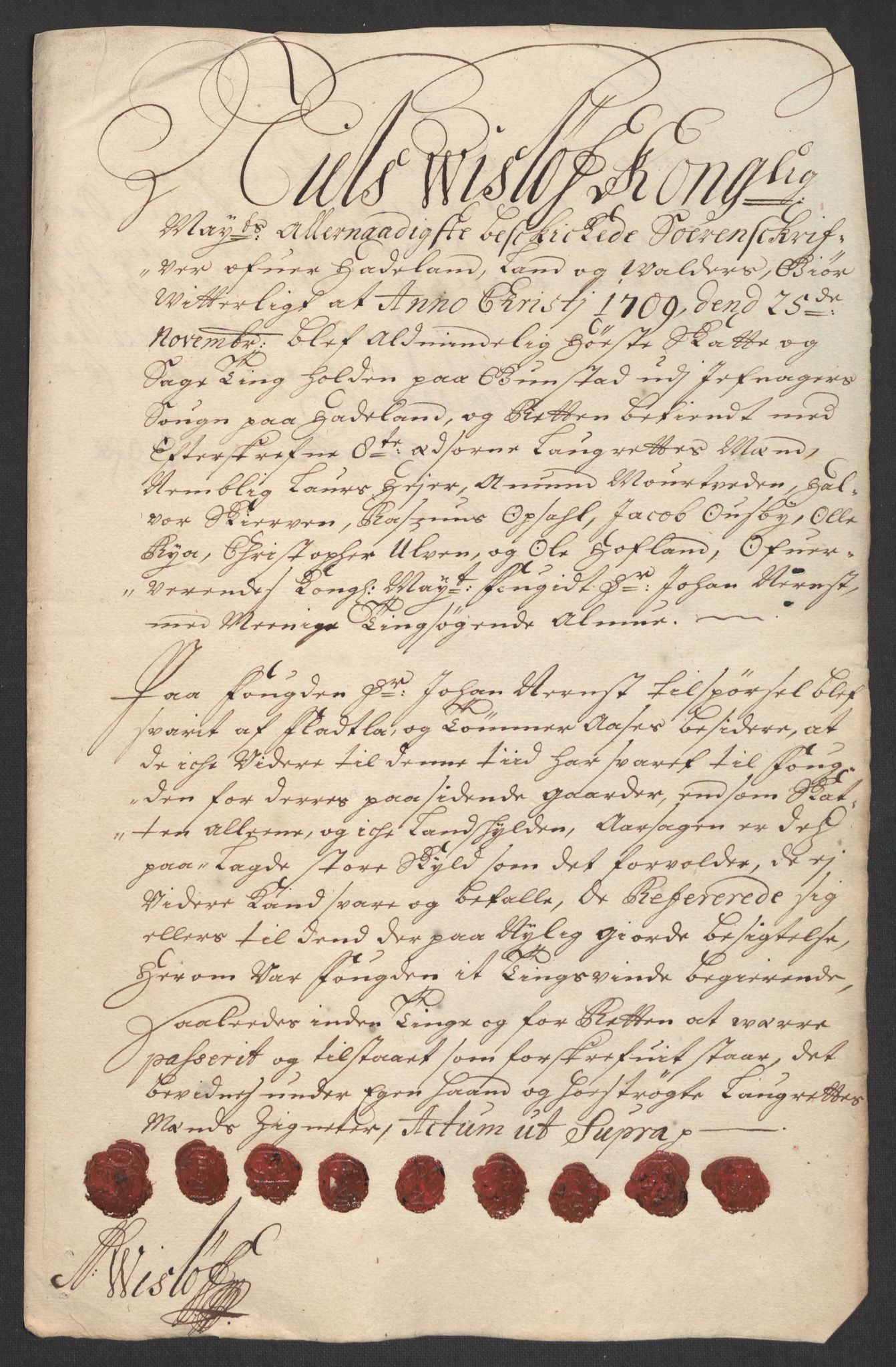 Rentekammeret inntil 1814, Reviderte regnskaper, Fogderegnskap, RA/EA-4092/R18/L1306: Fogderegnskap Hadeland, Toten og Valdres, 1709, p. 396