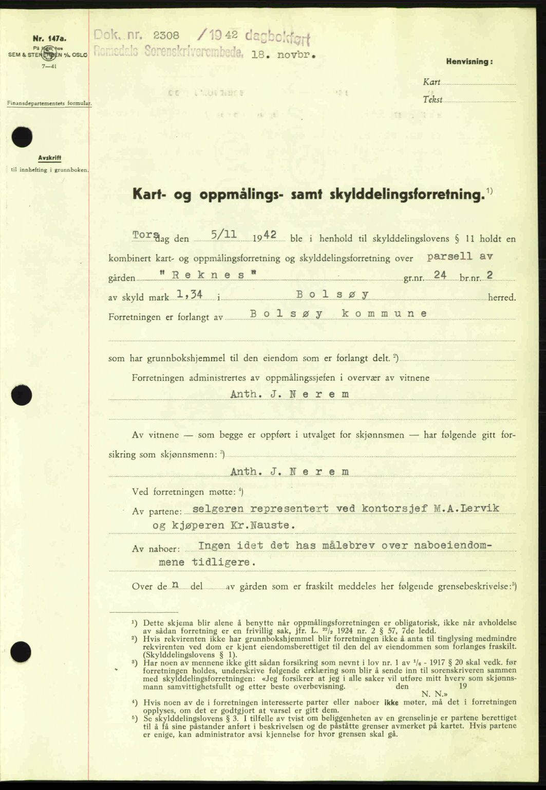 Romsdal sorenskriveri, AV/SAT-A-4149/1/2/2C: Mortgage book no. A13, 1942-1943, Diary no: : 2308/1942