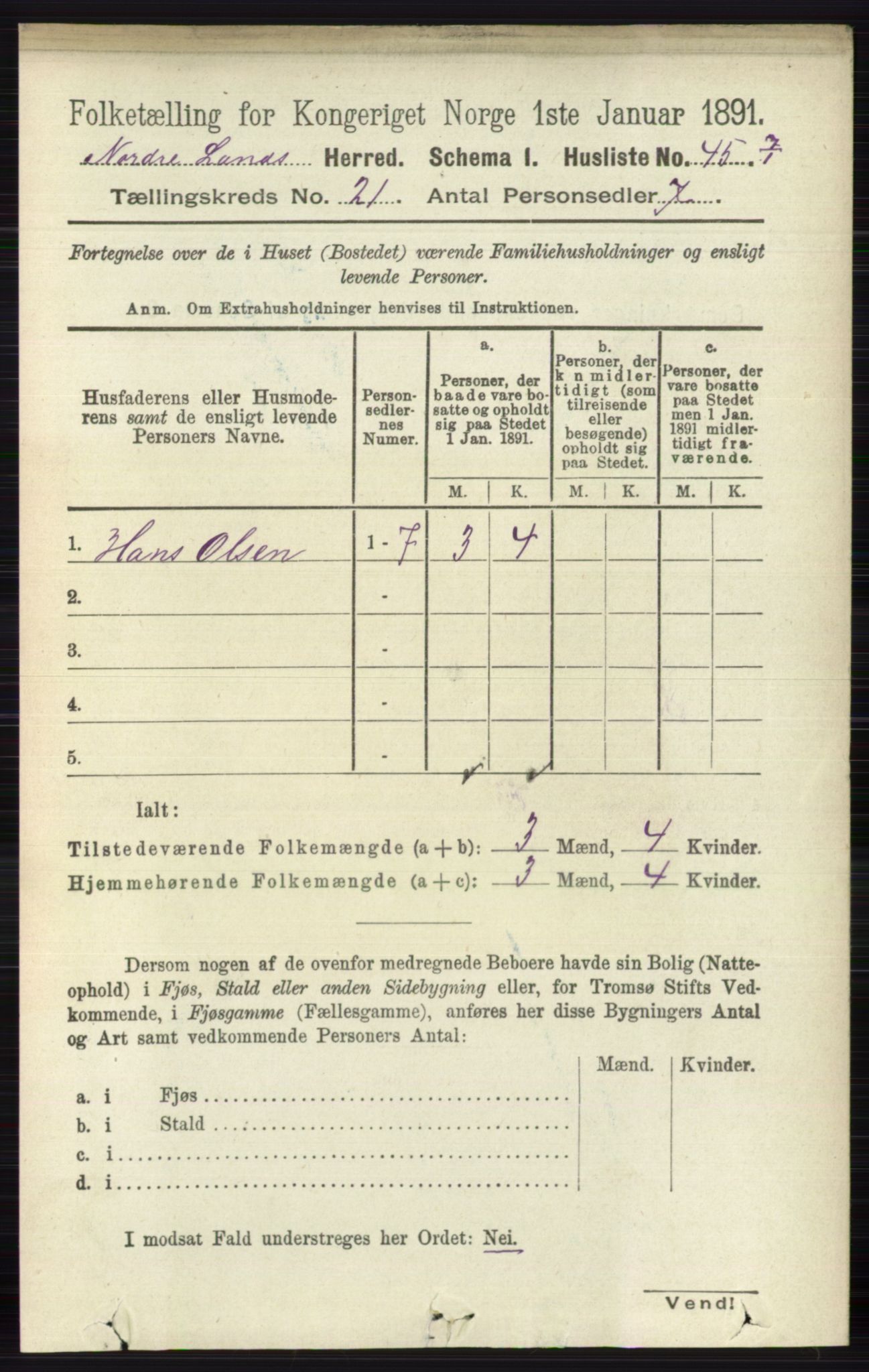 RA, 1891 census for 0538 Nordre Land, 1891, p. 5265