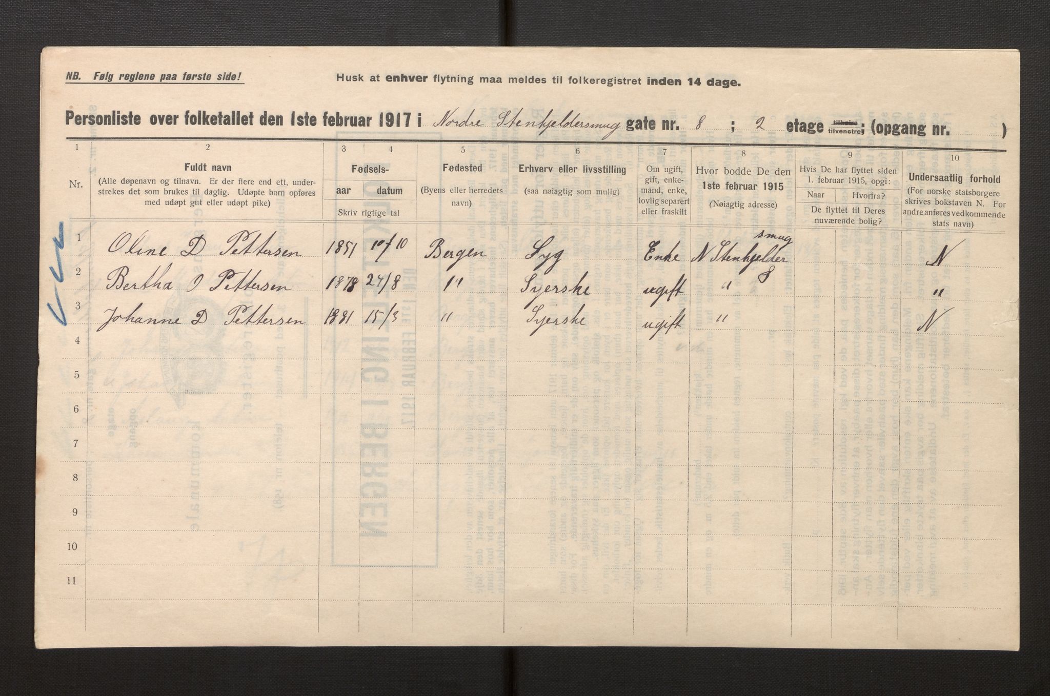 SAB, Municipal Census 1917 for Bergen, 1917, p. 37338