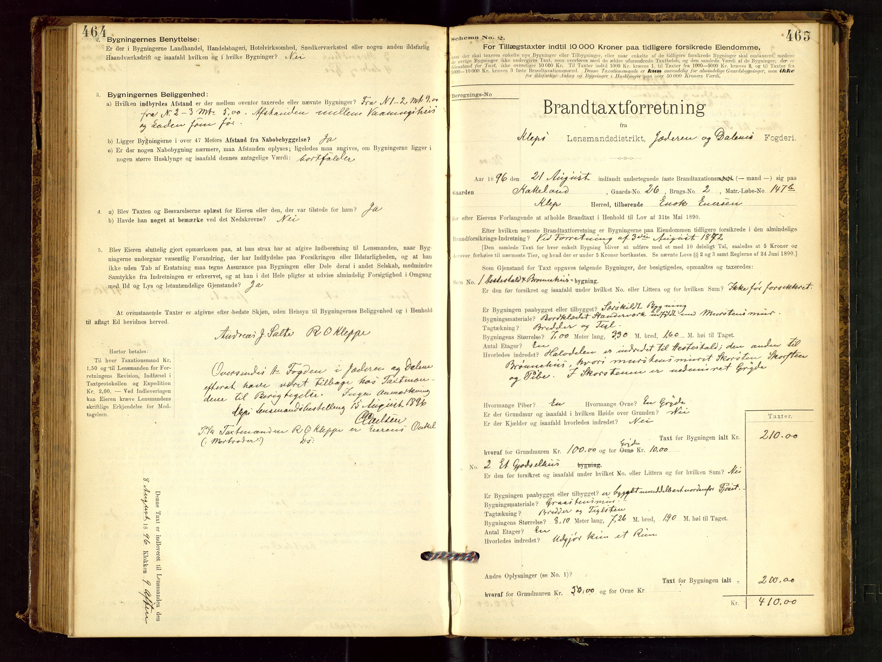 Klepp lensmannskontor, SAST/A-100163/Goc/L0001: "Brandtaxationsprotokol" m/register, 1895-1898, p. 464-465