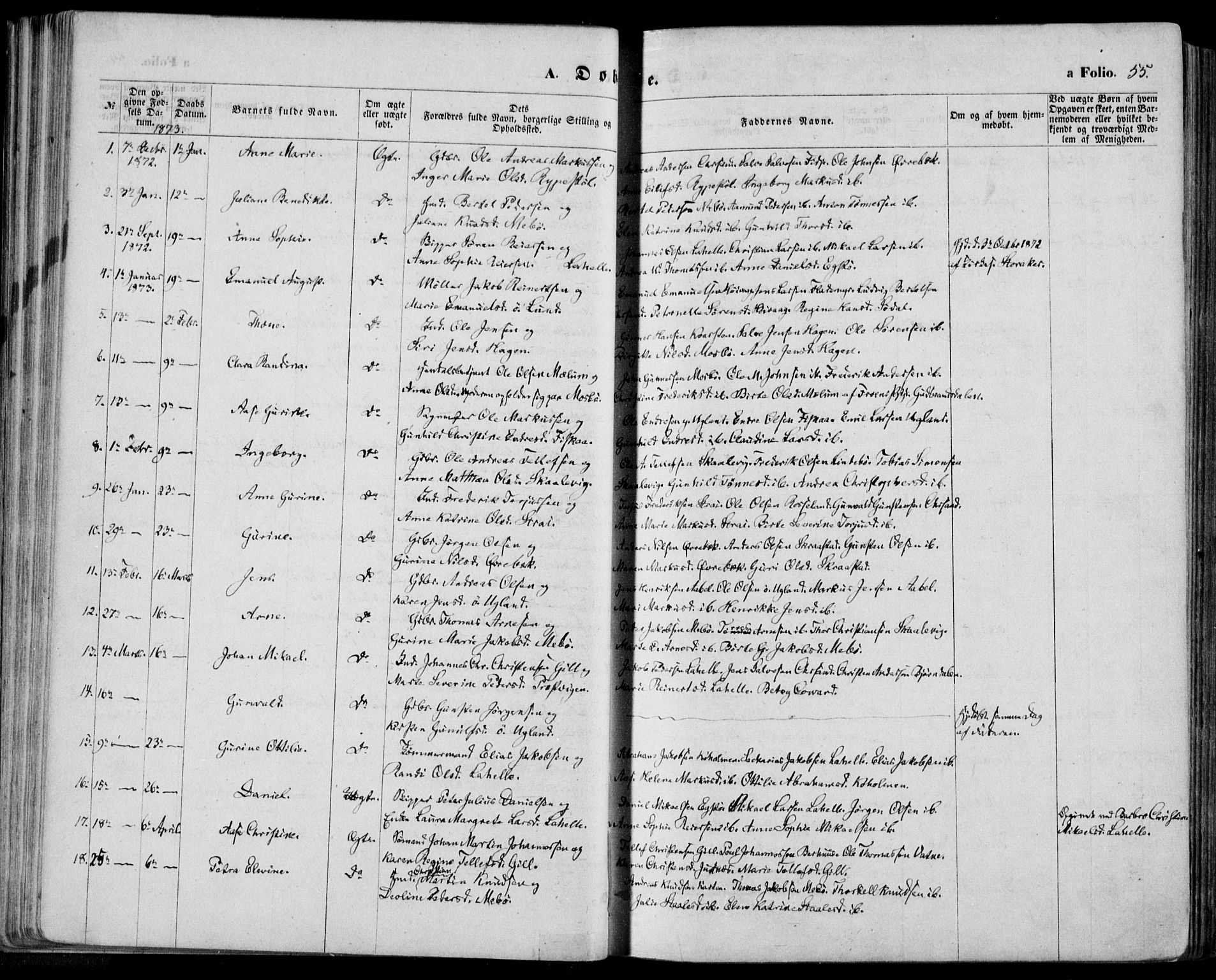 Oddernes sokneprestkontor, SAK/1111-0033/F/Fa/Faa/L0008: Parish register (official) no. A 8, 1864-1880, p. 55