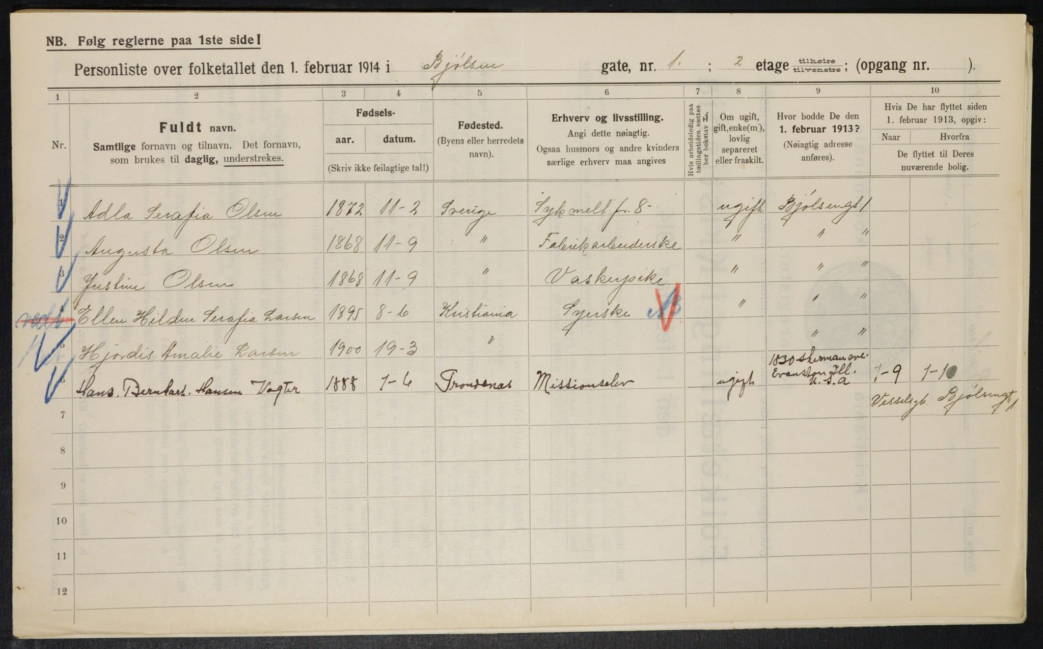 OBA, Municipal Census 1914 for Kristiania, 1914, p. 6423